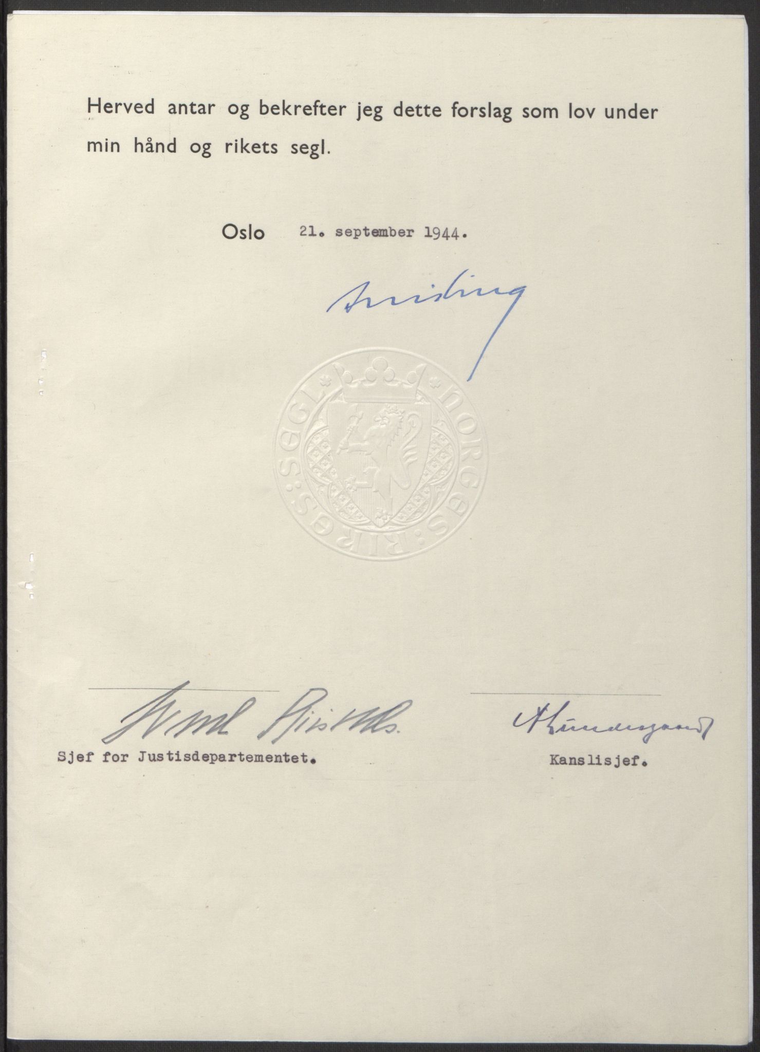 NS-administrasjonen 1940-1945 (Statsrådsekretariatet, de kommisariske statsråder mm), RA/S-4279/D/Db/L0100: Lover, 1944, s. 440