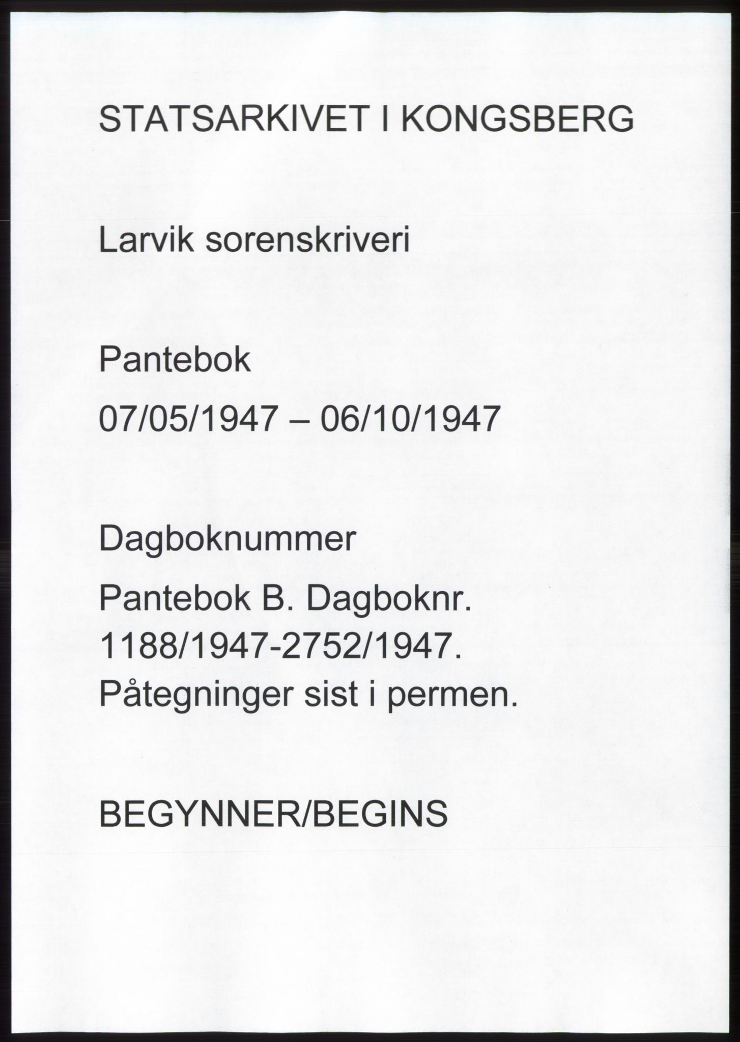 Larvik sorenskriveri, AV/SAKO-A-83/G/Ga/Gac/L0012: Pantebok nr. B-12, 1947-1947