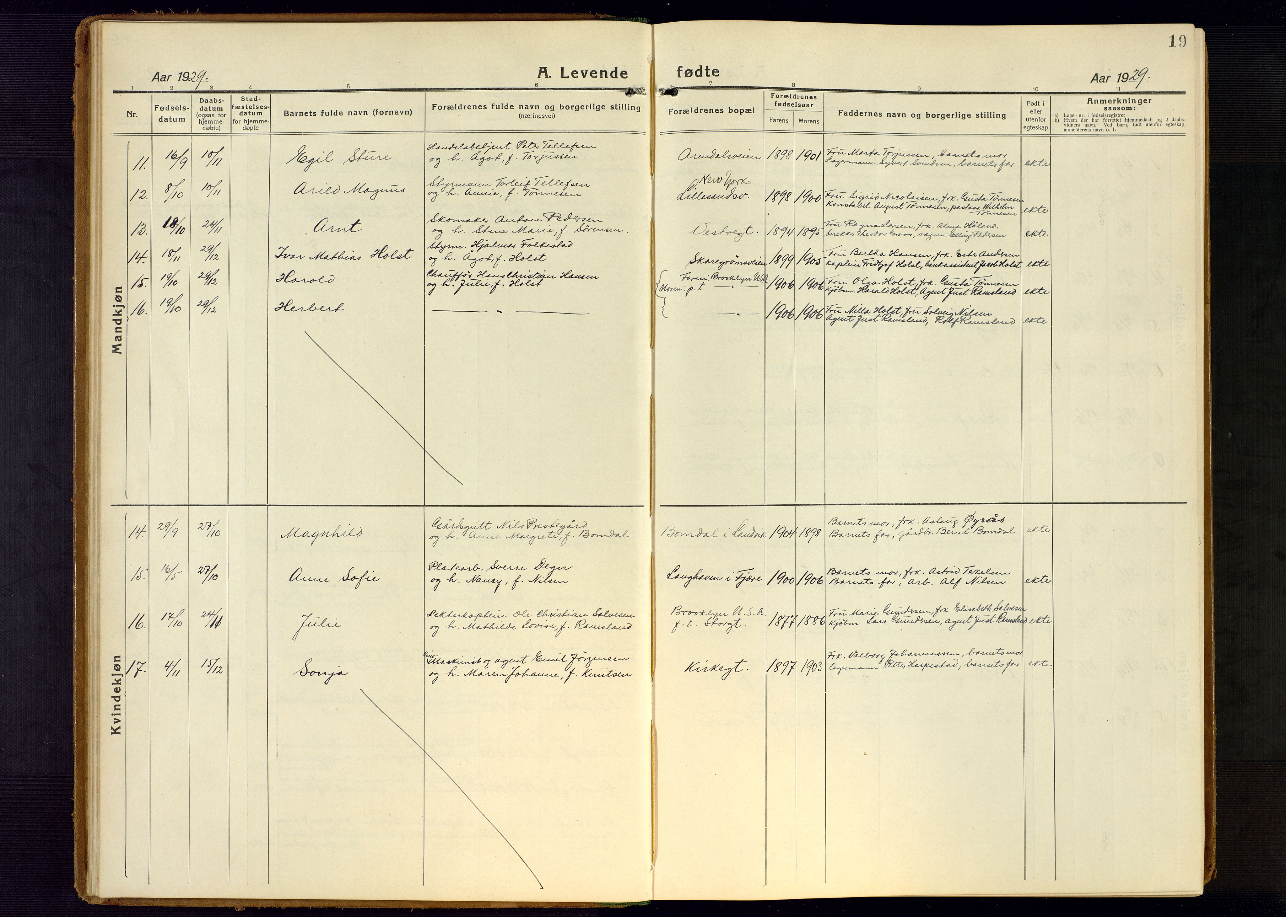 Grimstad sokneprestkontor, AV/SAK-1111-0017/F/Fb/L0002: Klokkerbok nr. B 2, 1923-1949, s. 19