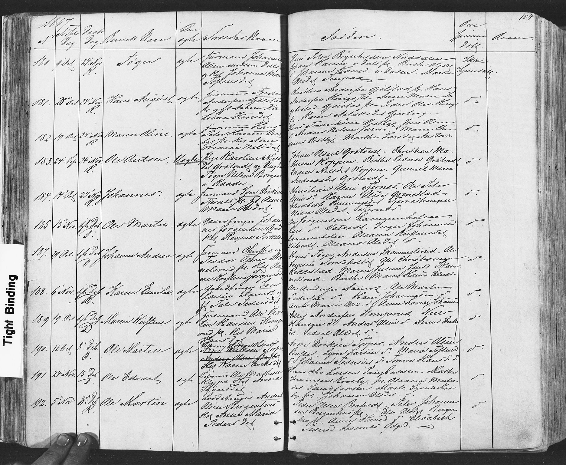 Rakkestad prestekontor Kirkebøker, AV/SAO-A-2008/F/Fa/L0011: Ministerialbok nr. I 11, 1862-1877, s. 104