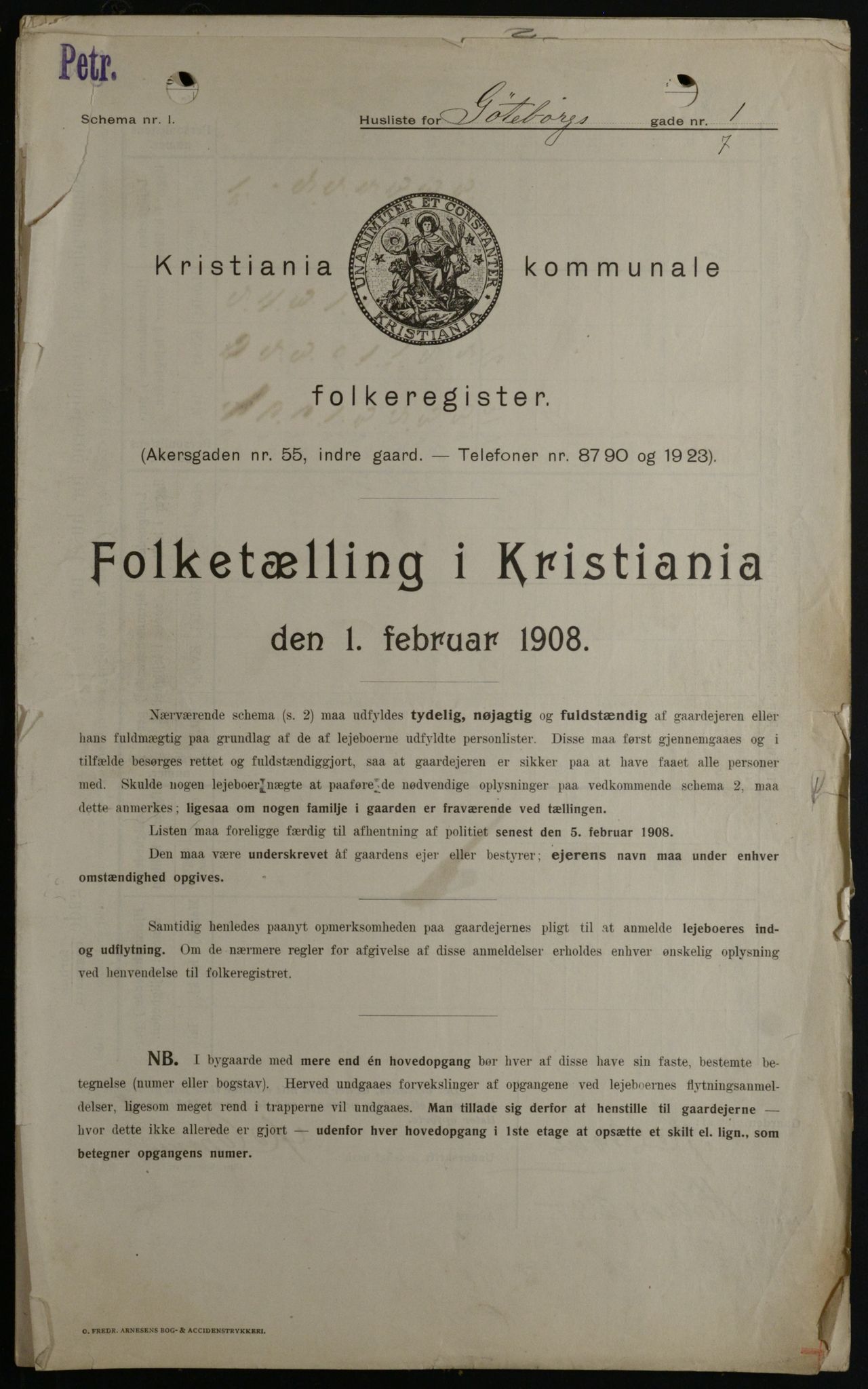 OBA, Kommunal folketelling 1.2.1908 for Kristiania kjøpstad, 1908, s. 29528