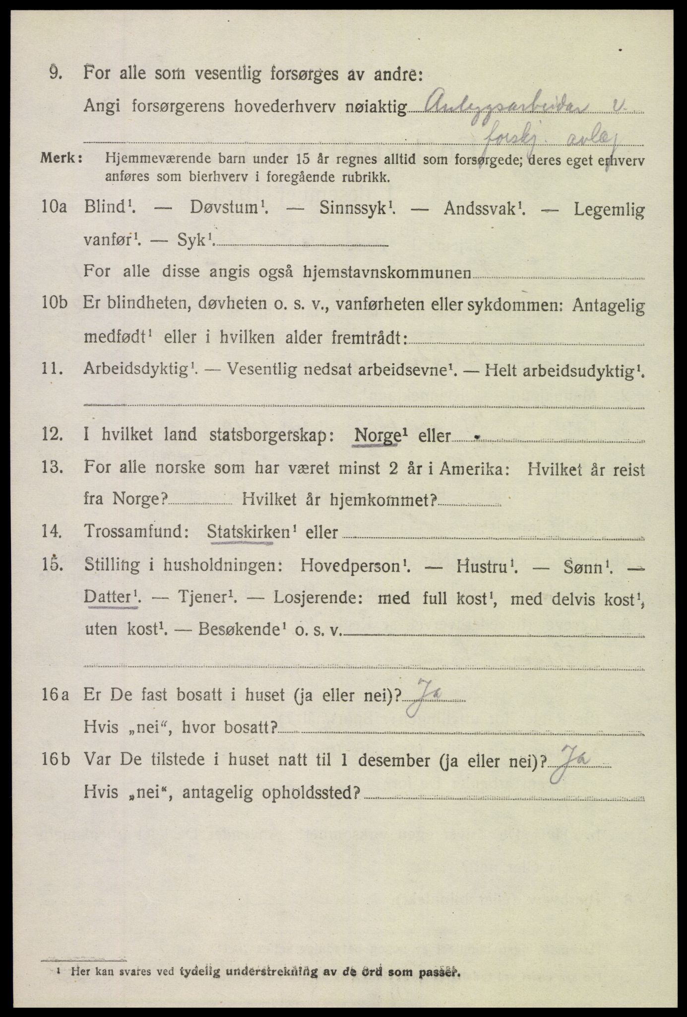 SAK, Folketelling 1920 for 0936 Hornnes herred, 1920, s. 2854