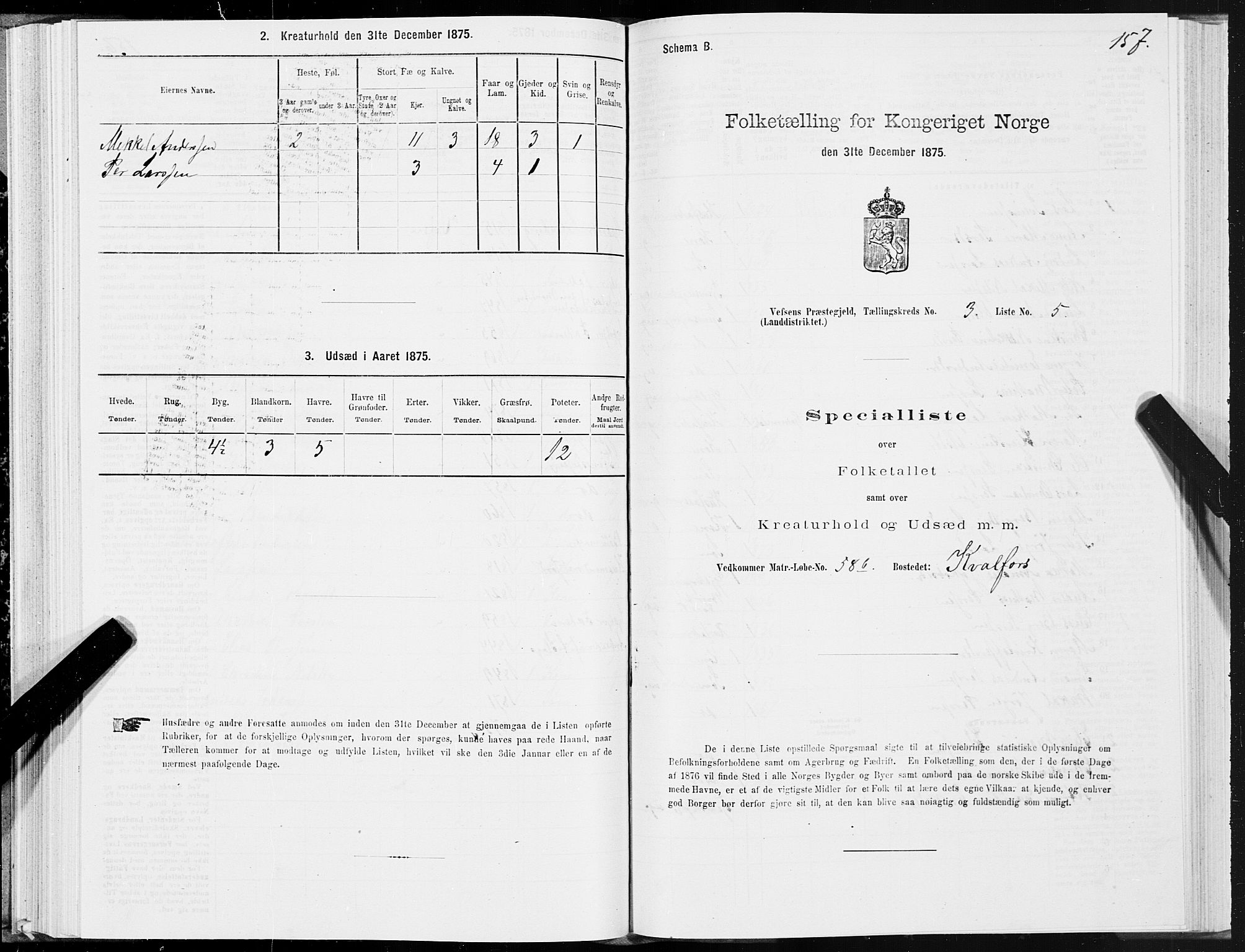 SAT, Folketelling 1875 for 1824L Vefsn prestegjeld, Vefsn sokn, 1875, s. 1157