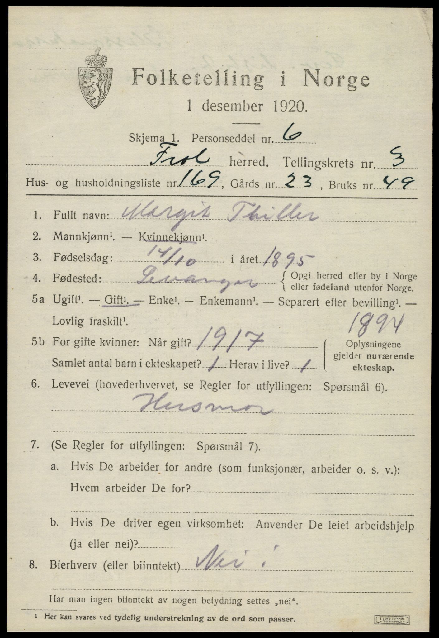 SAT, Folketelling 1920 for 1720 Frol herred, 1920, s. 5463