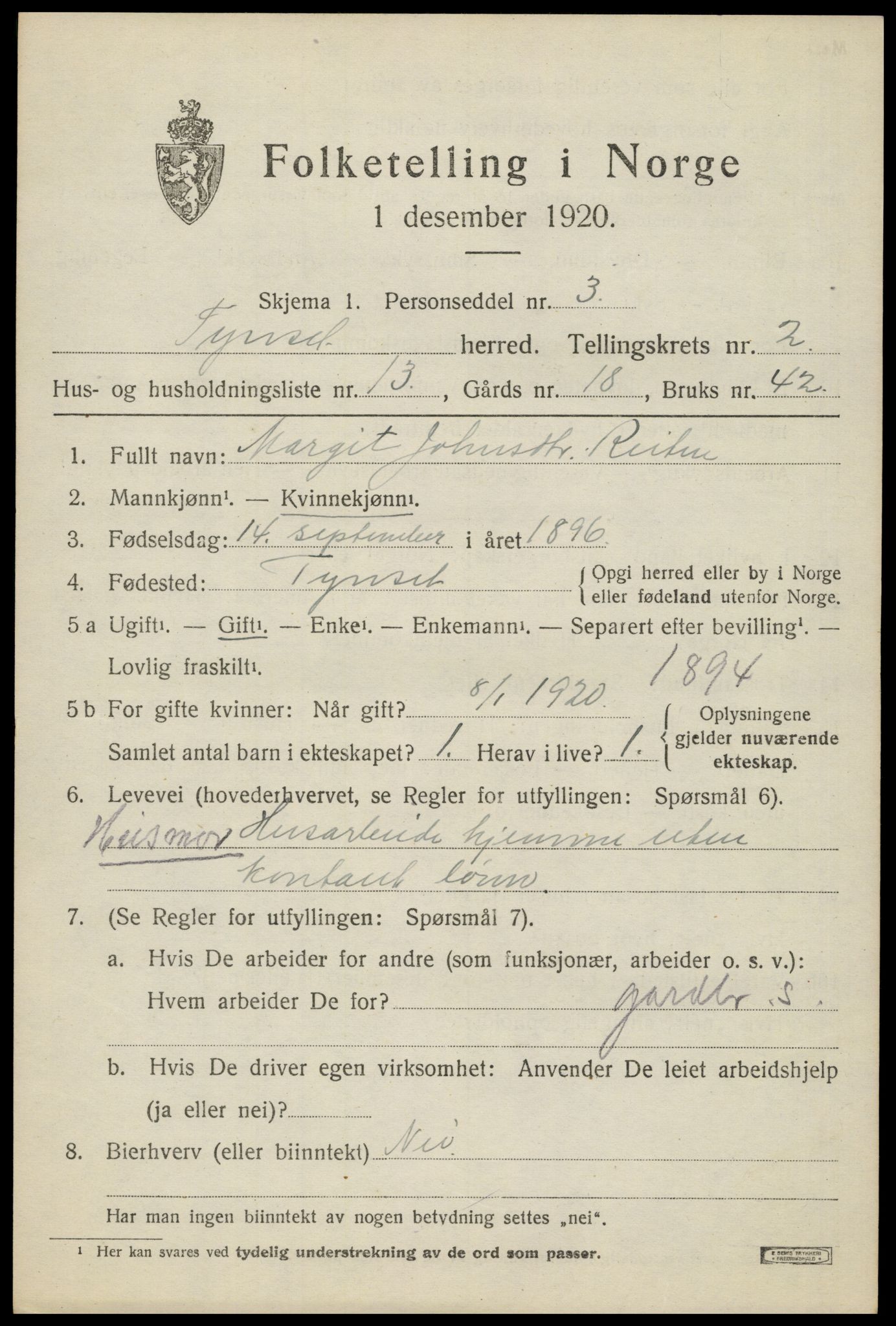 SAH, Folketelling 1920 for 0437 Tynset herred, 1920, s. 2430