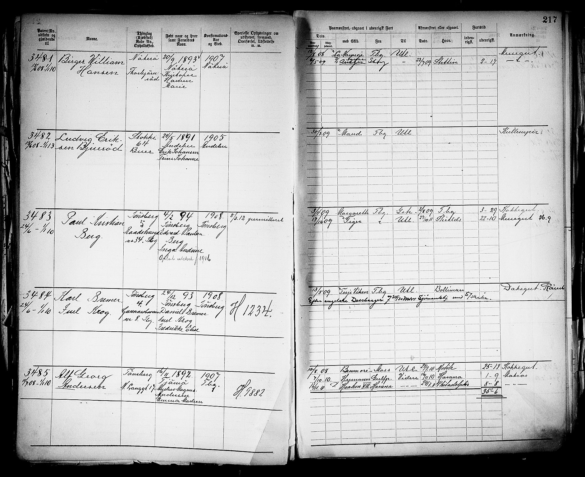 Tønsberg innrulleringskontor, SAKO/A-786/F/Fb/L0005: Annotasjonsrulle Patent nr. 2401-4080, 1904-1910, s. 220