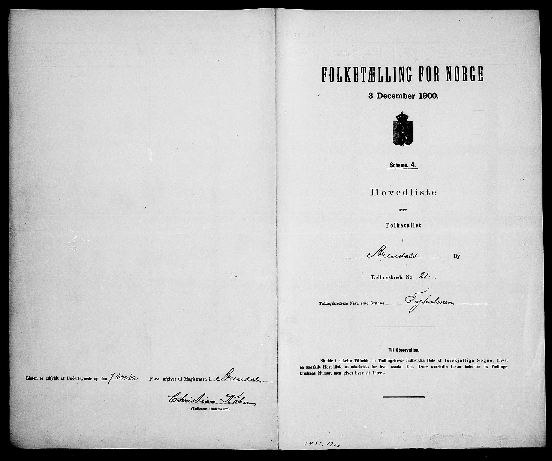 SAK, Folketelling 1900 for 0903 Arendal kjøpstad, 1900, s. 69