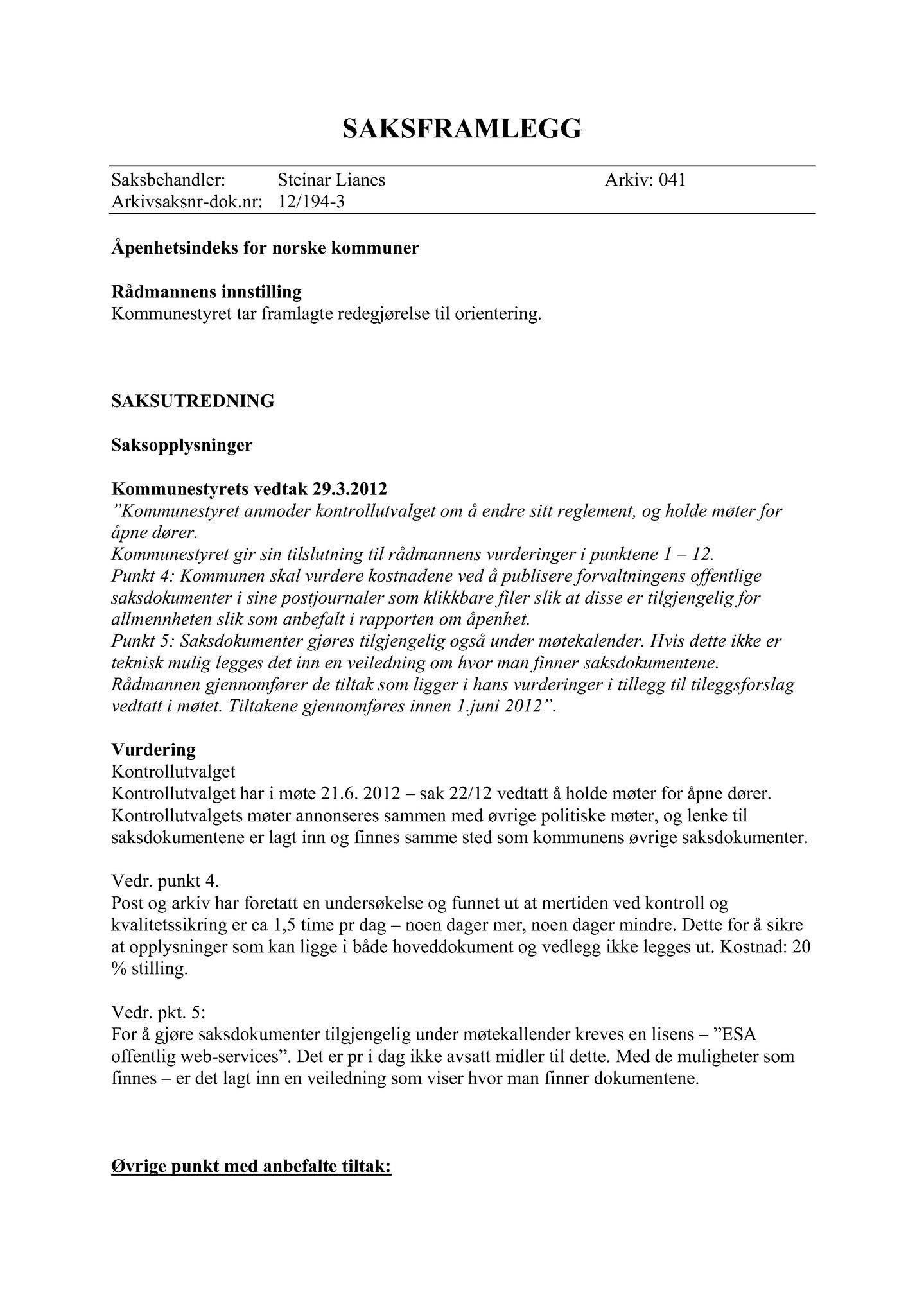 Klæbu Kommune, TRKO/KK/02-FS/L005: Formannsskapet - Møtedokumenter, 2012, s. 2370