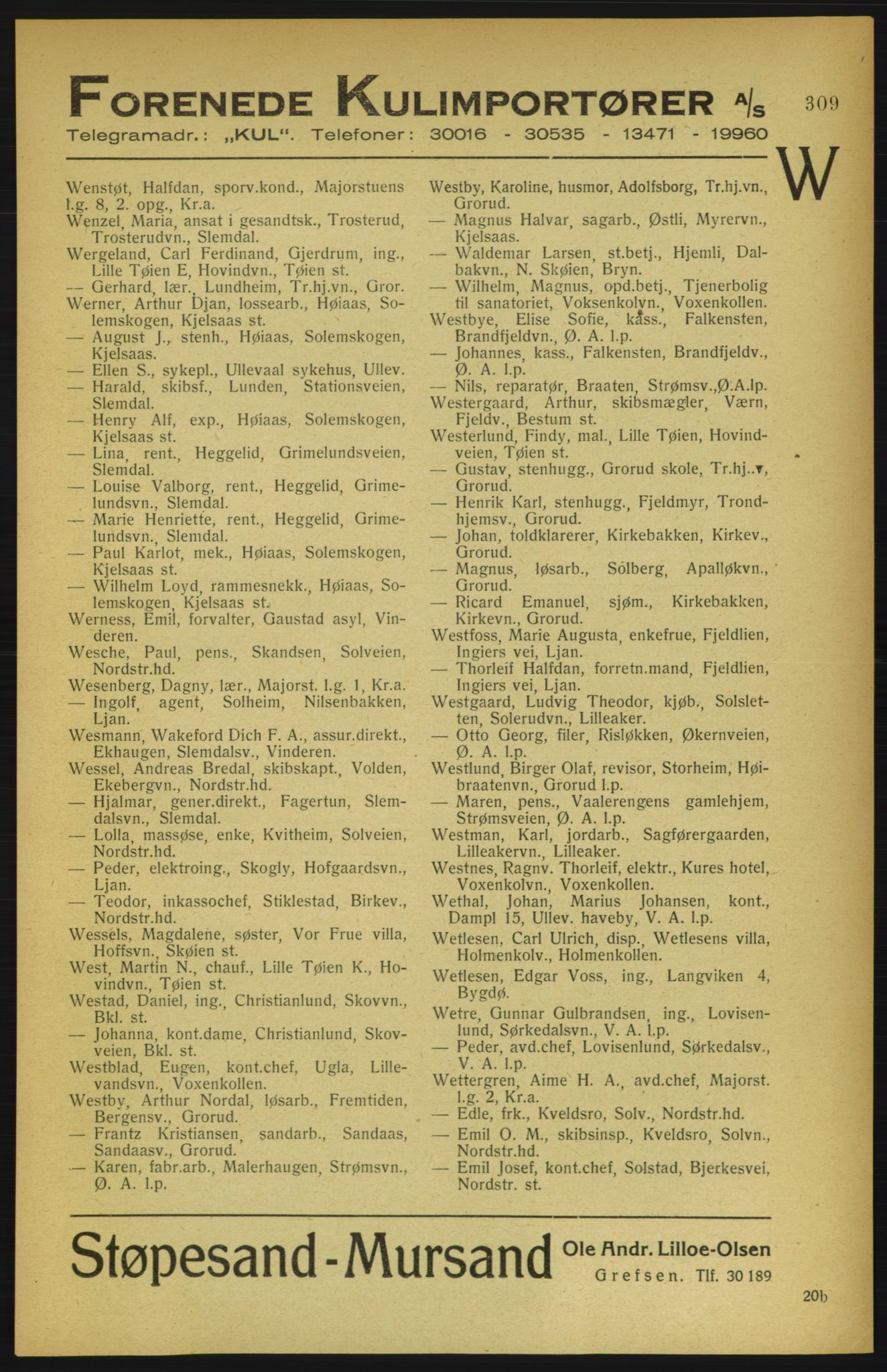 Aker adressebok/adressekalender, PUBL/001/A/002: Akers adressekalender, 1922, s. 309