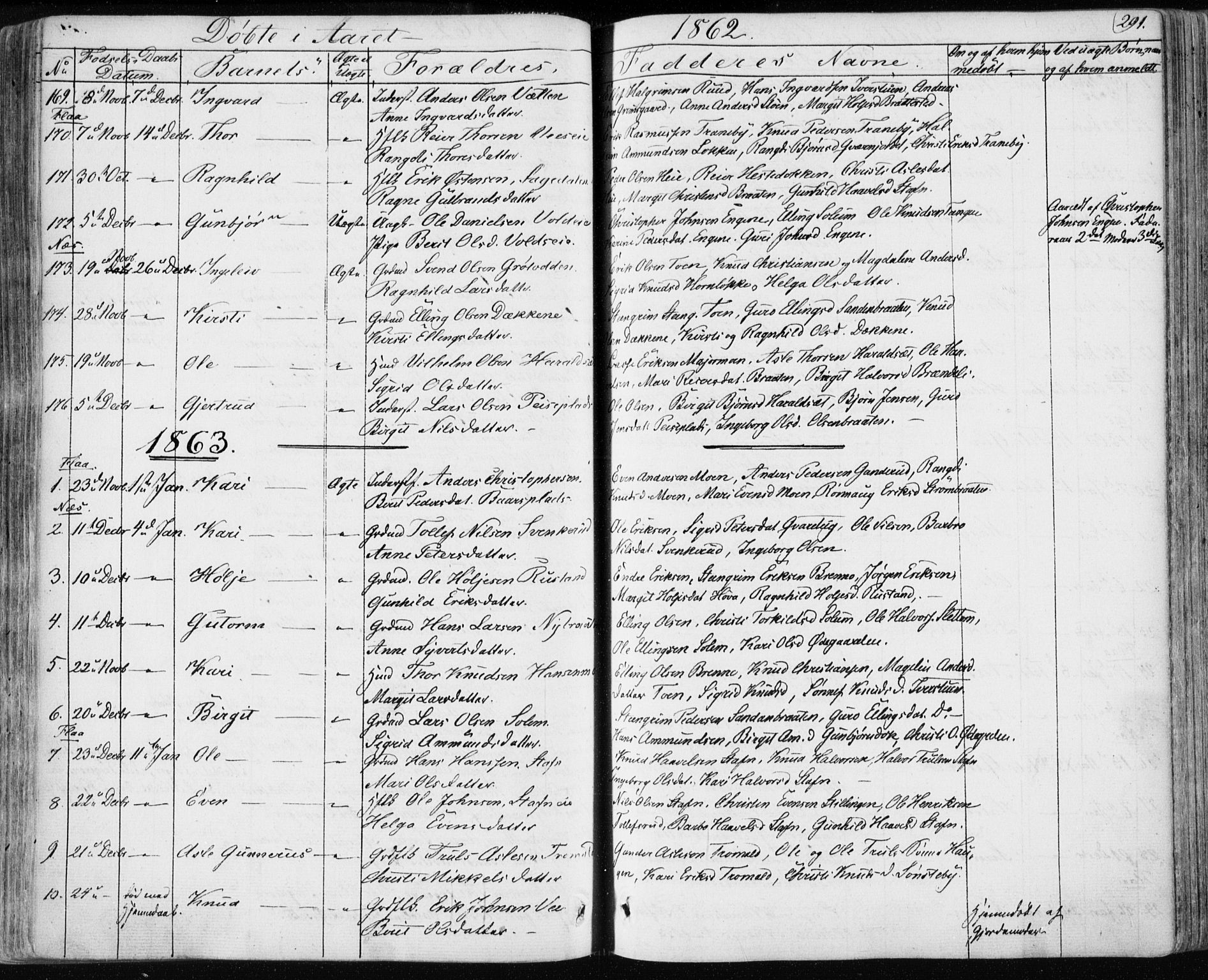 Nes kirkebøker, AV/SAKO-A-236/F/Fa/L0009: Ministerialbok nr. 9, 1834-1863, s. 291