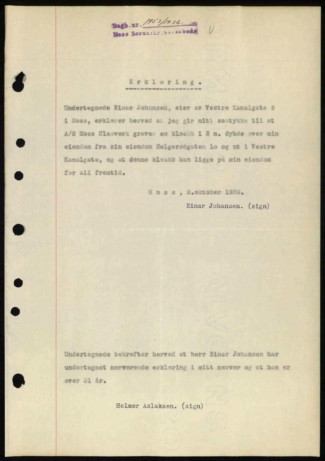 Moss sorenskriveri, SAO/A-10168: Pantebok nr. A2, 1936-1937, Dagboknr: 1953/1936