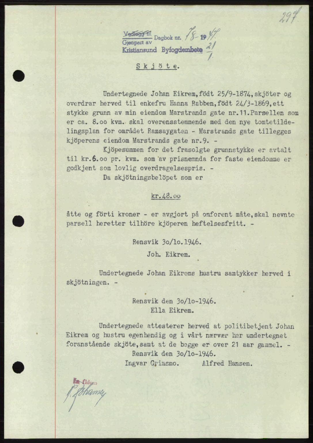 Kristiansund byfogd, SAT/A-4587/A/27: Pantebok nr. 39b, 1946-1947, Dagboknr: 78/1947