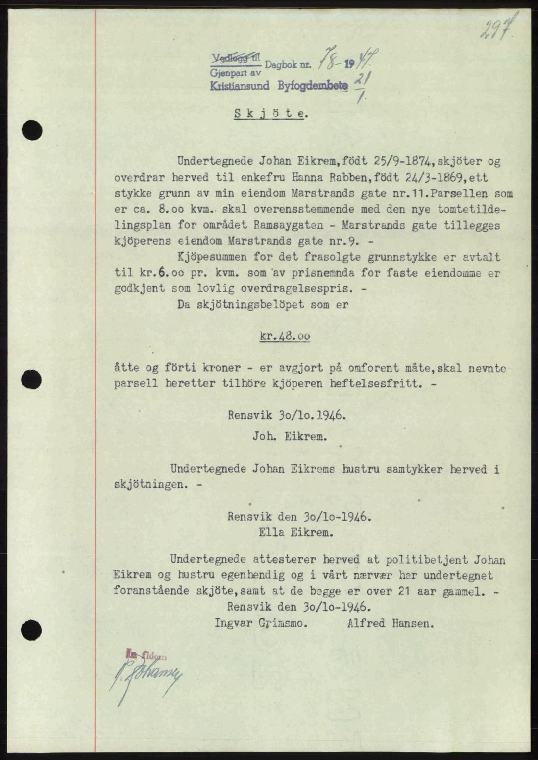 Kristiansund byfogd, AV/SAT-A-4587/A/27: Pantebok nr. 39b, 1946-1947, Dagboknr: 78/1947