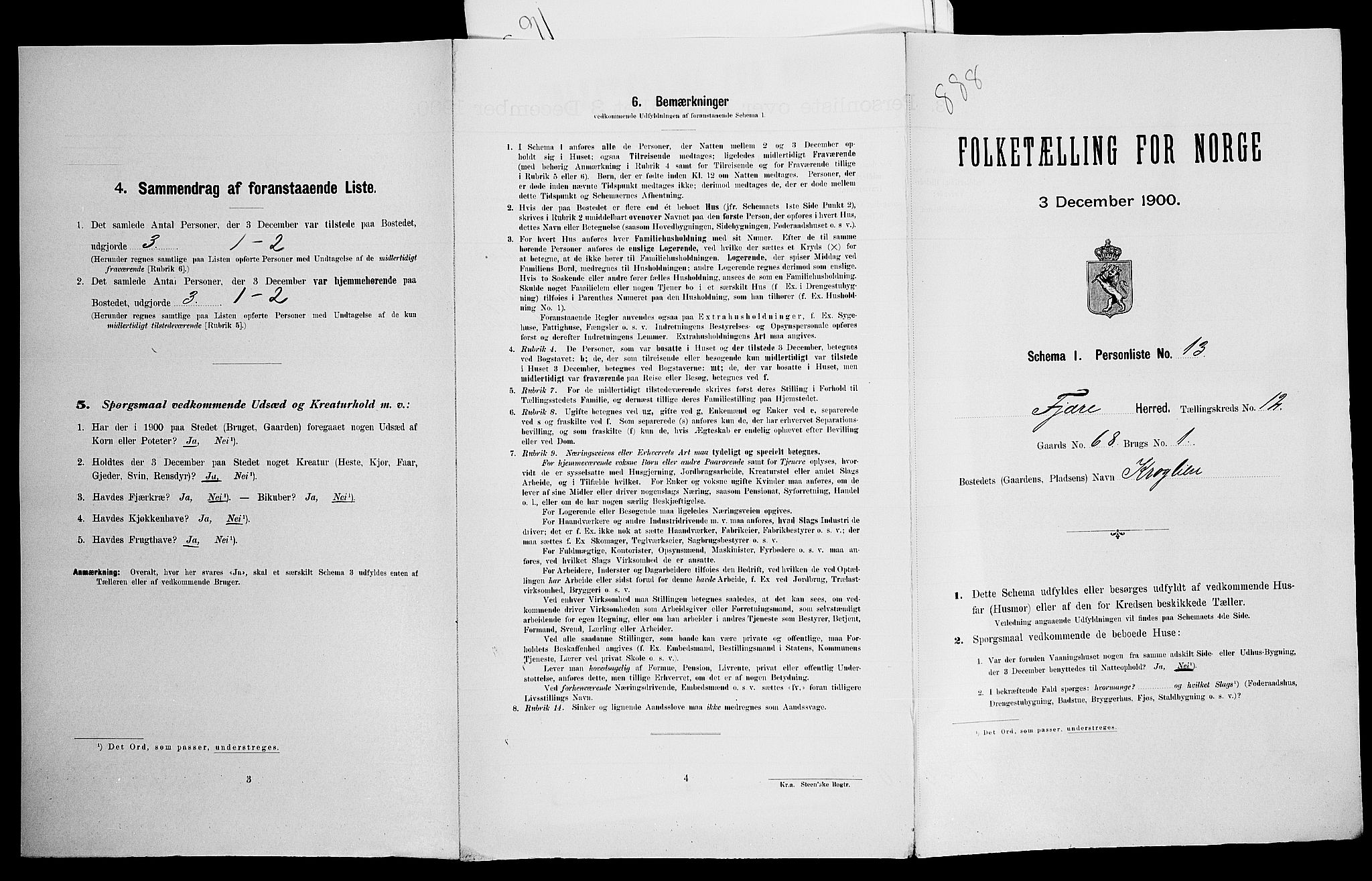 SAK, Folketelling 1900 for 0923 Fjære herred, 1900, s. 1287