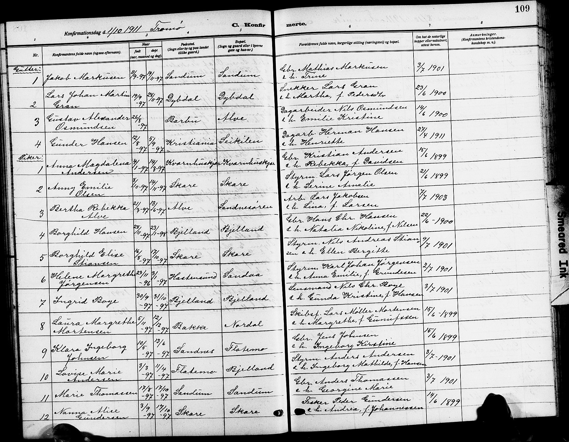 Tromøy sokneprestkontor, AV/SAK-1111-0041/F/Fb/L0007: Klokkerbok nr. B 7, 1908-1925, s. 109