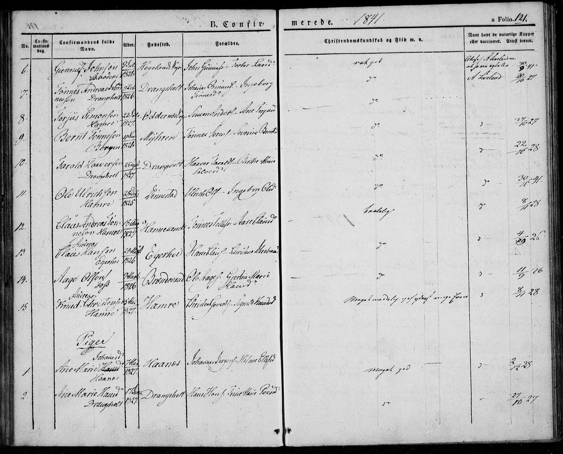 Tveit sokneprestkontor, AV/SAK-1111-0043/F/Fa/L0003: Ministerialbok nr. A 3, 1829-1852, s. 121