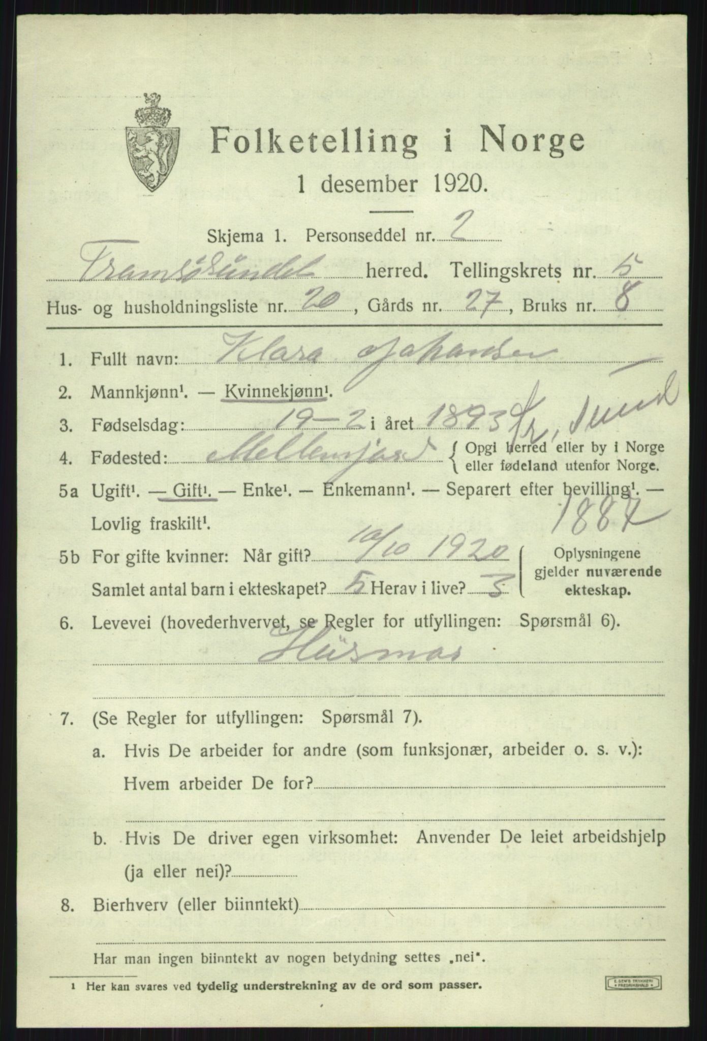 SATØ, Folketelling 1920 for 1934 Tromsøysund herred, 1920, s. 4958