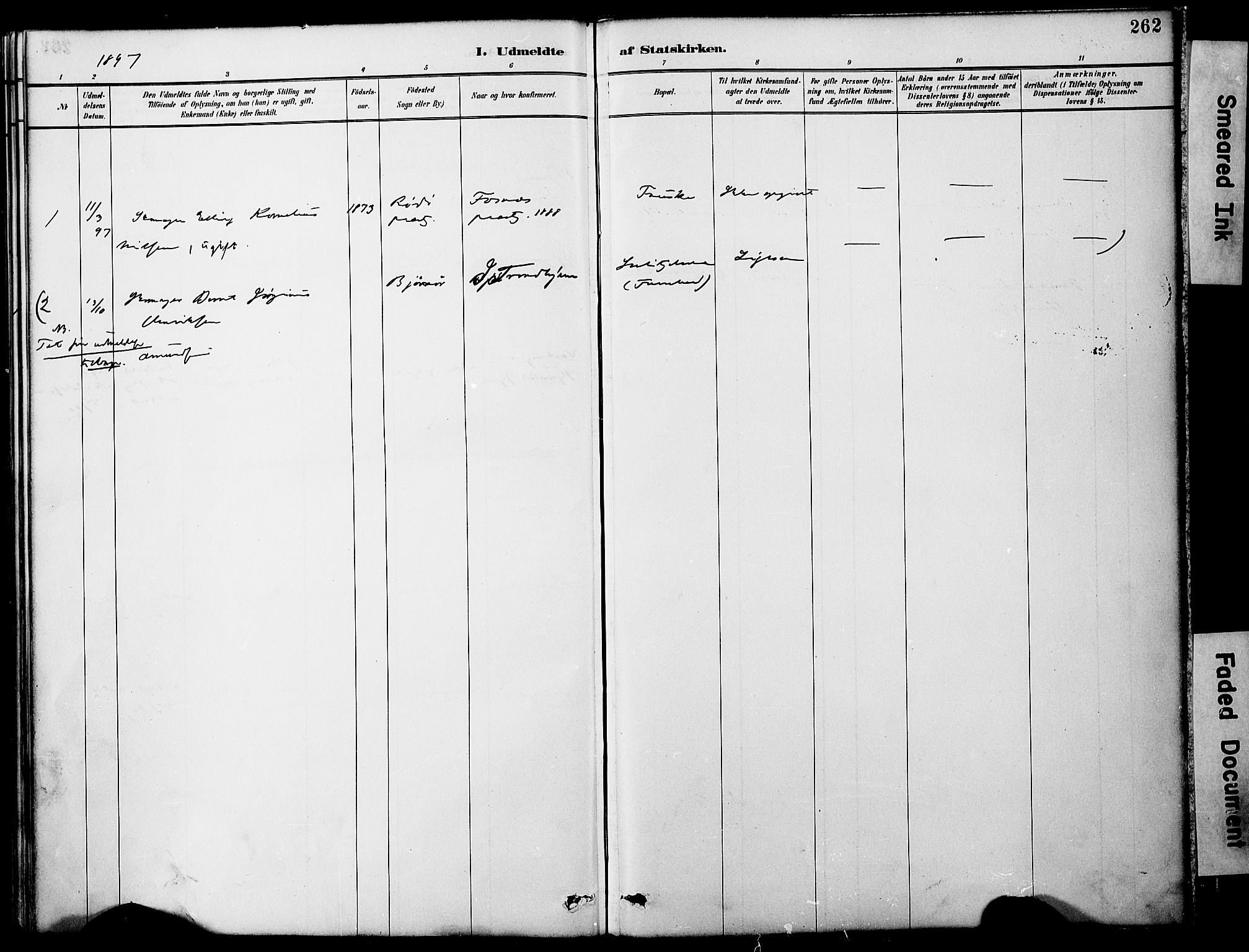 Ministerialprotokoller, klokkerbøker og fødselsregistre - Nordland, AV/SAT-A-1459/849/L0690: Ministerialbok nr. 849A02, 1890-1897, s. 262