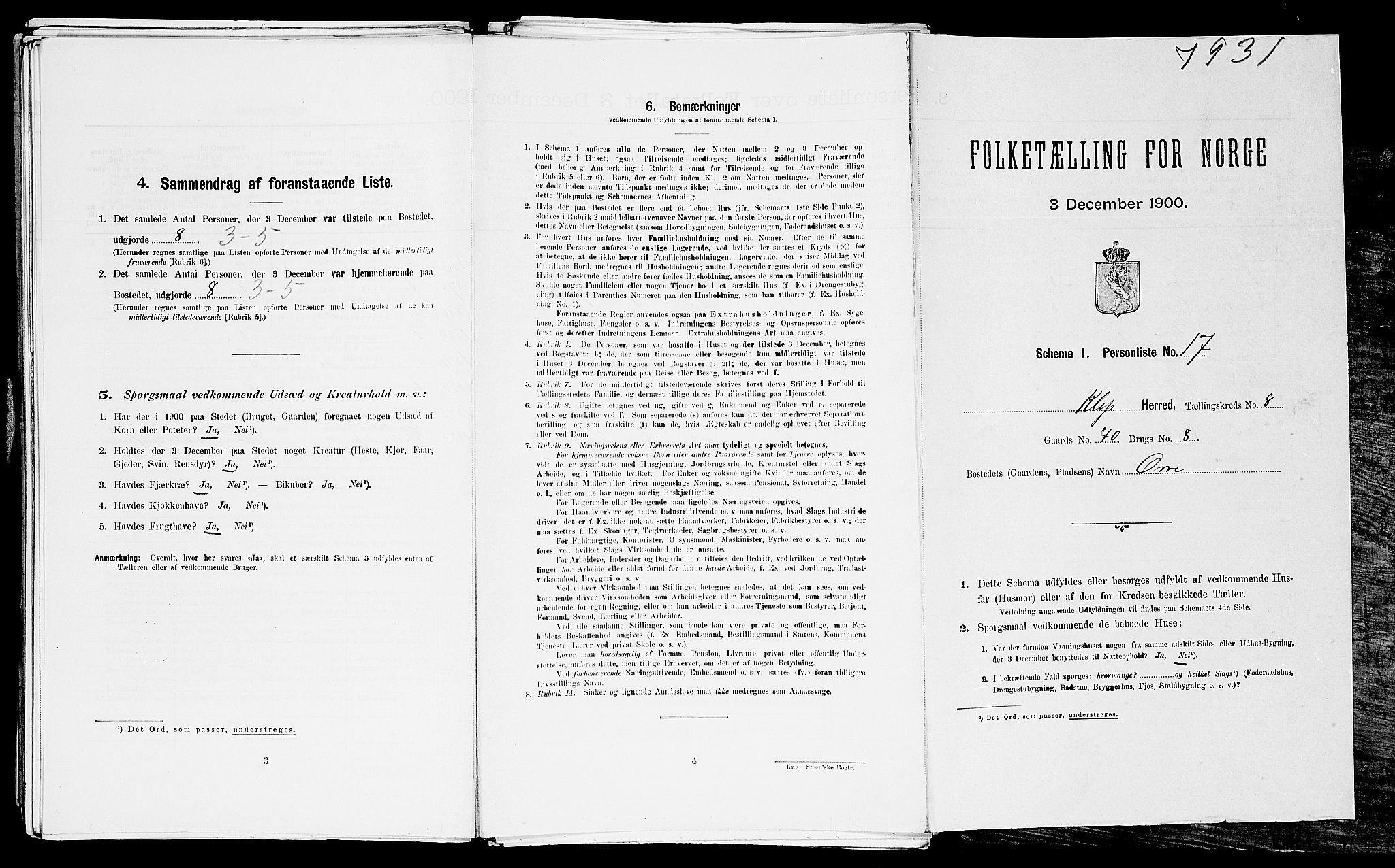 SAST, Folketelling 1900 for 1120 Klepp herred, 1900, s. 743