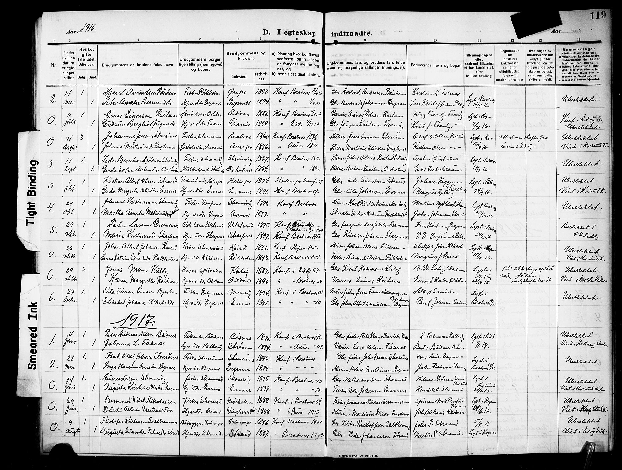 Ministerialprotokoller, klokkerbøker og fødselsregistre - Møre og Romsdal, SAT/A-1454/582/L0949: Klokkerbok nr. 582C01, 1909-1925, s. 119