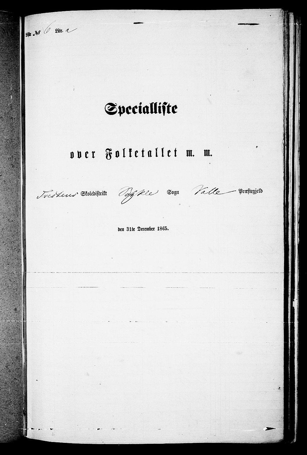 RA, Folketelling 1865 for 0940P Valle prestegjeld, 1865, s. 91