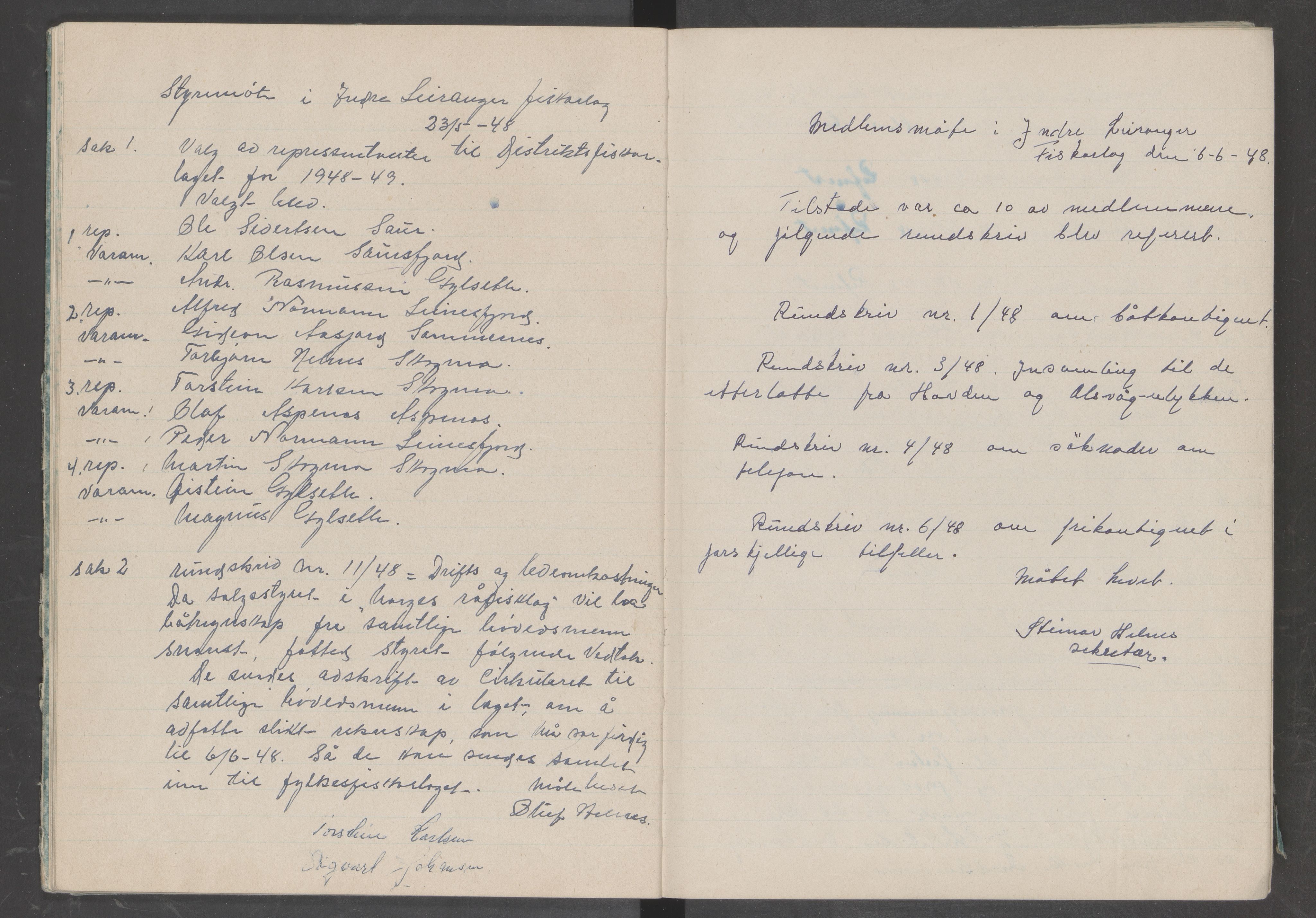Indre Leiranger fiskarlag, AIN/NA197/100/L0001: Forhandlingsbok, 1946-1970