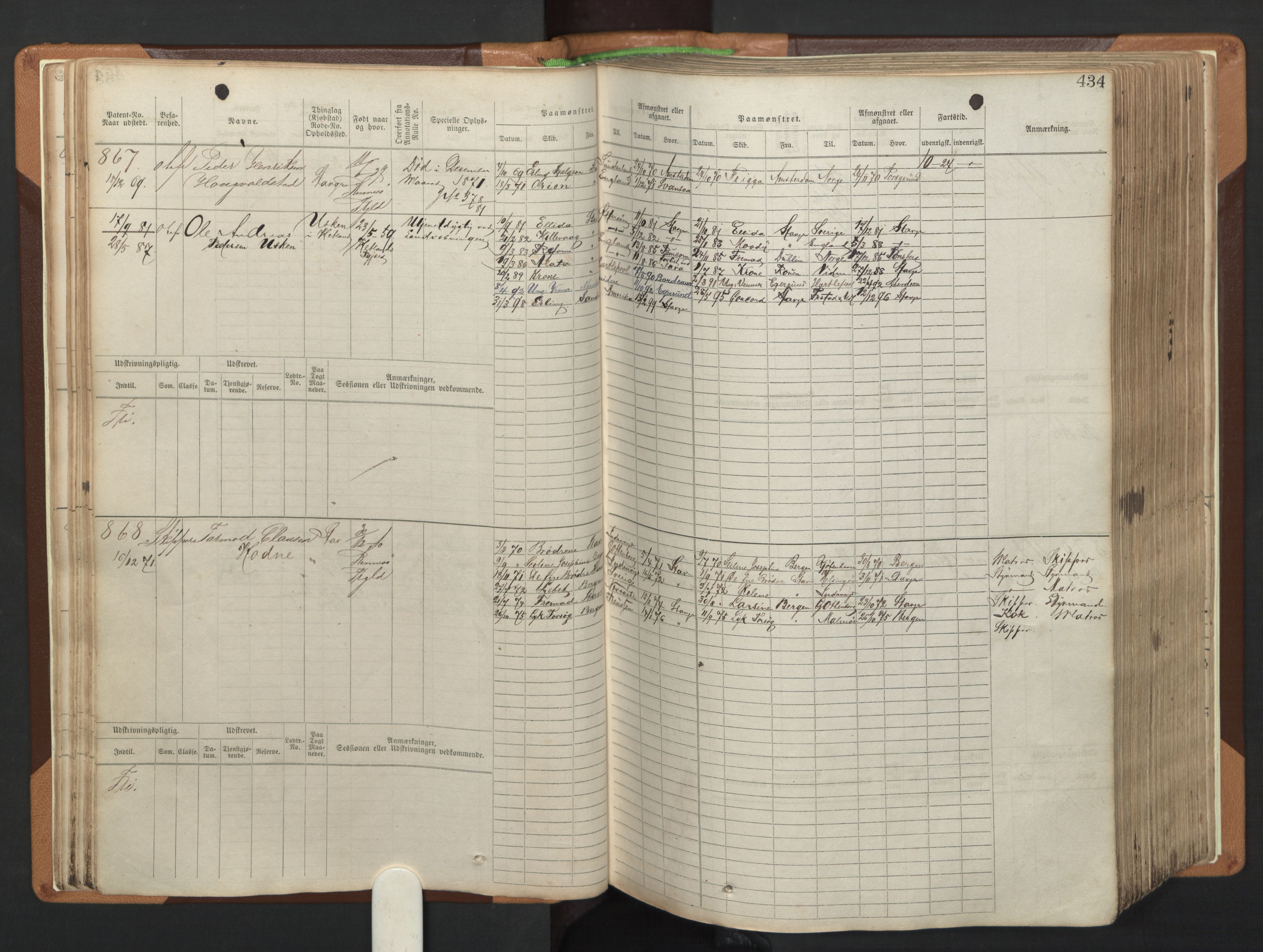 Stavanger sjømannskontor, AV/SAST-A-102006/F/Fb/Fbb/L0005: Sjøfartshovedrulle, patentnr. 793-1606 (del 2), 1869-1880, s. 40