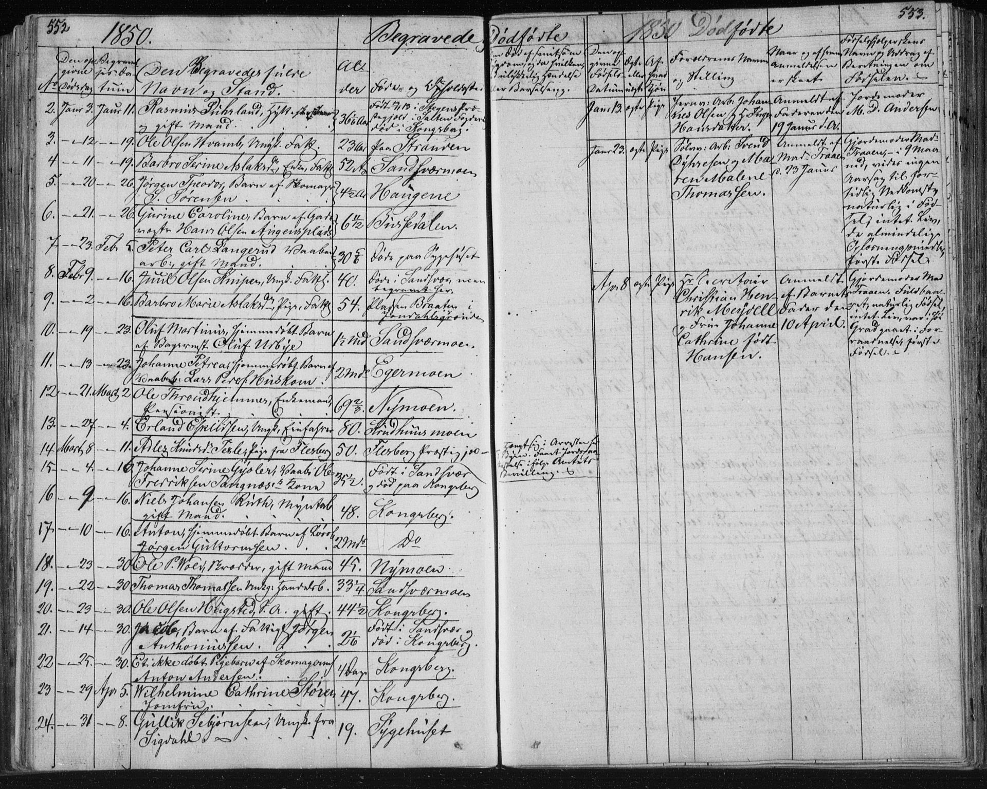 Kongsberg kirkebøker, AV/SAKO-A-22/F/Fa/L0009: Ministerialbok nr. I 9, 1839-1858, s. 552-553