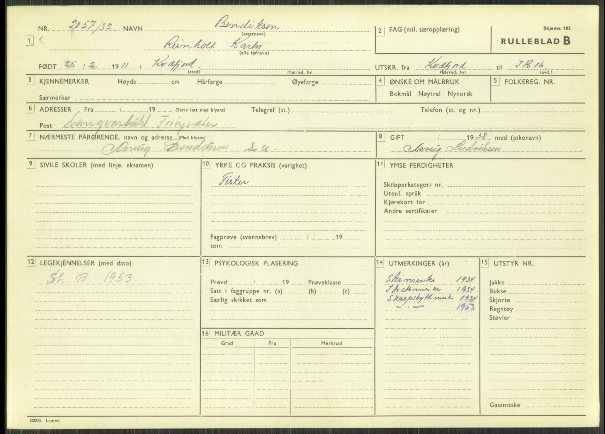 Forsvaret, Troms infanteriregiment nr. 16, AV/RA-RAFA-3146/P/Pa/L0016: Rulleblad for regimentets menige mannskaper, årsklasse 1932, 1932, s. 95