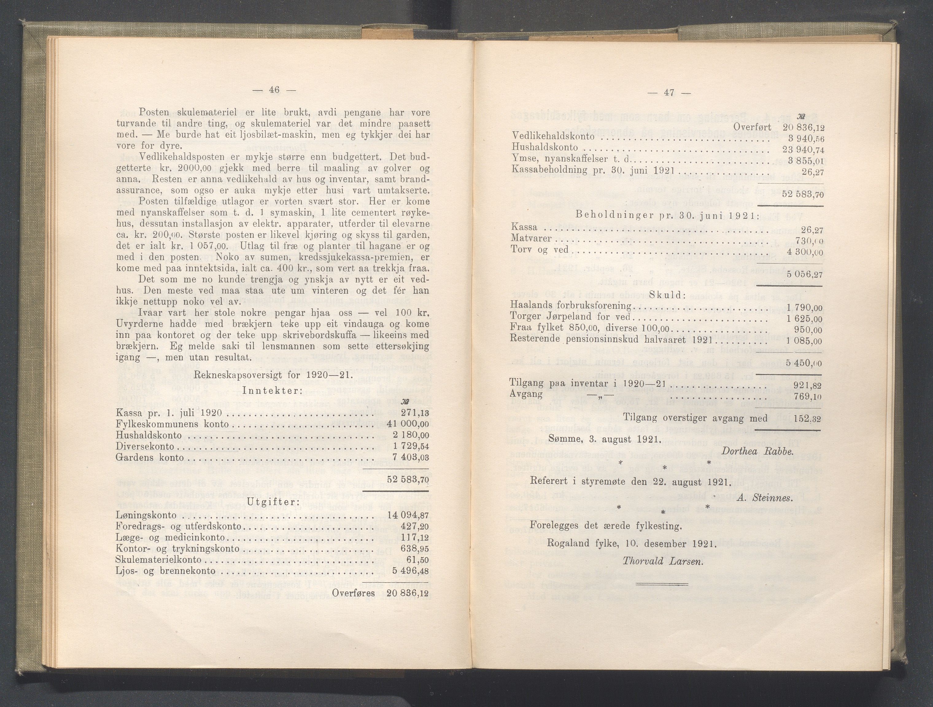 Rogaland fylkeskommune - Fylkesrådmannen , IKAR/A-900/A/Aa/Aaa/L0041: Møtebok , 1922, s. 46-47