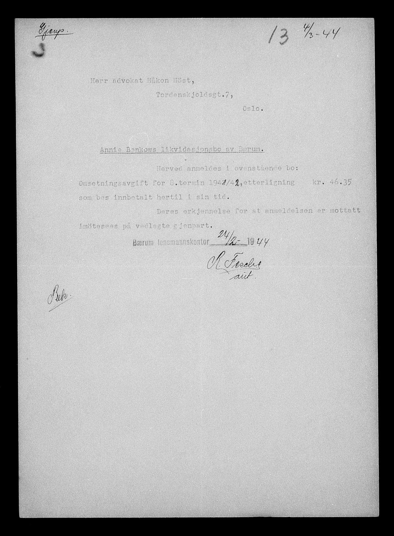 Justisdepartementet, Tilbakeføringskontoret for inndratte formuer, AV/RA-S-1564/H/Hc/Hcc/L0920: --, 1945-1947, s. 346