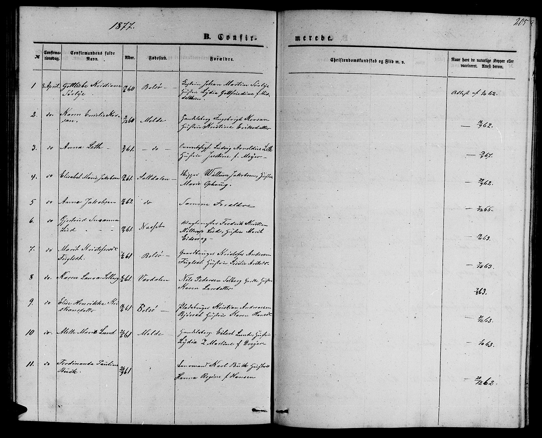 Ministerialprotokoller, klokkerbøker og fødselsregistre - Møre og Romsdal, AV/SAT-A-1454/558/L0701: Klokkerbok nr. 558C02, 1862-1879, s. 205