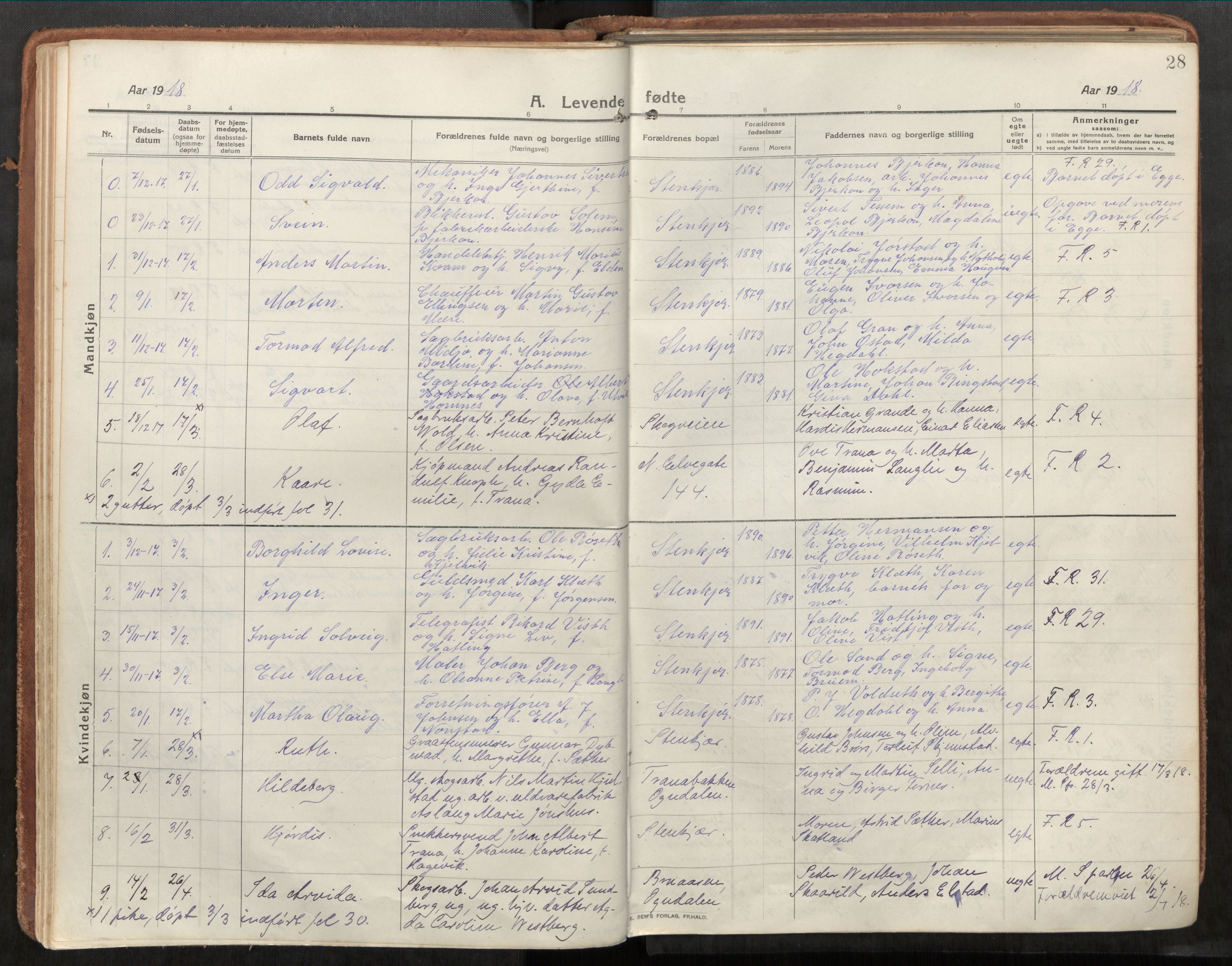 Steinkjer sokneprestkontor, AV/SAT-A-1541/01/H/Ha/Haa/L0003: Ministerialbok nr. 3, 1913-1922, s. 28