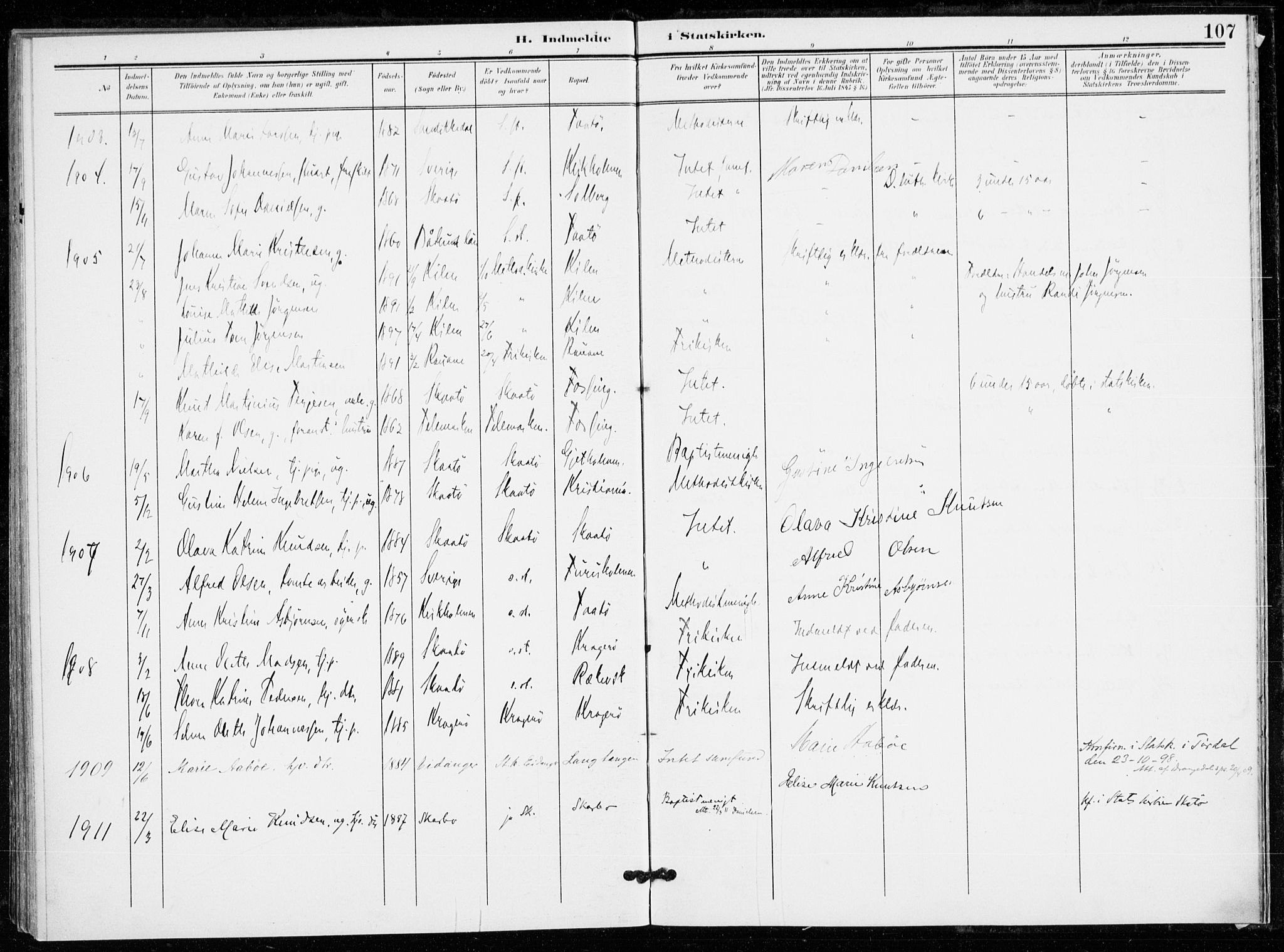 Skåtøy kirkebøker, AV/SAKO-A-304/F/Fa/L0005: Ministerialbok nr. I 5, 1901-1923, s. 107