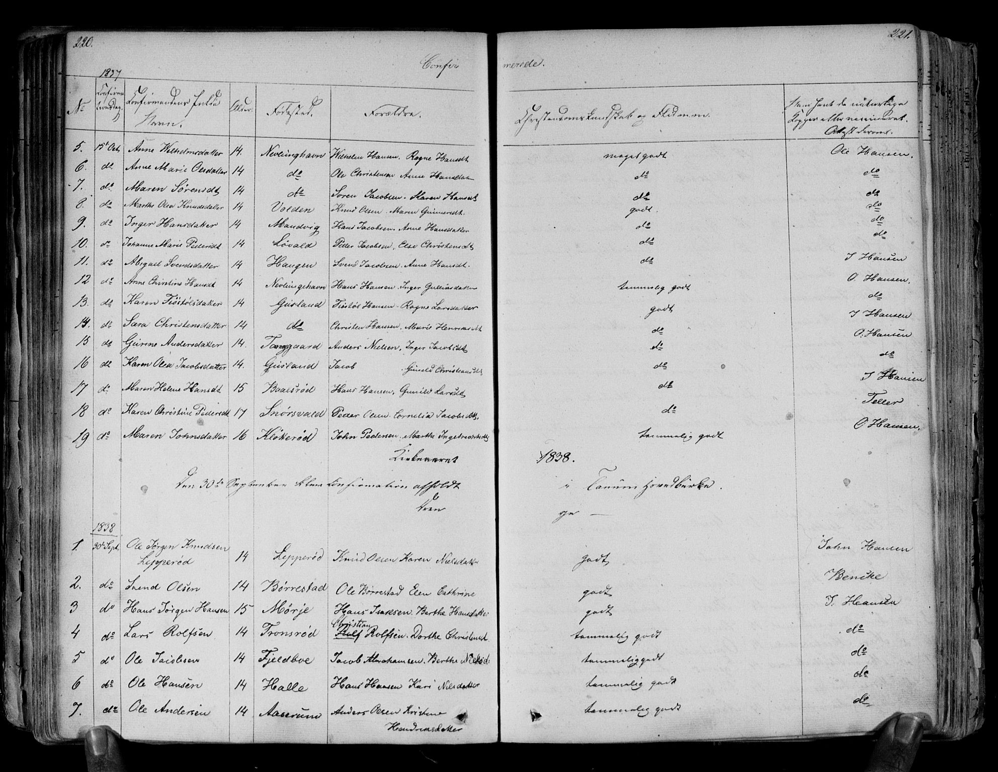 Brunlanes kirkebøker, AV/SAKO-A-342/F/Fa/L0003: Ministerialbok nr. I 3, 1834-1845, s. 220-221