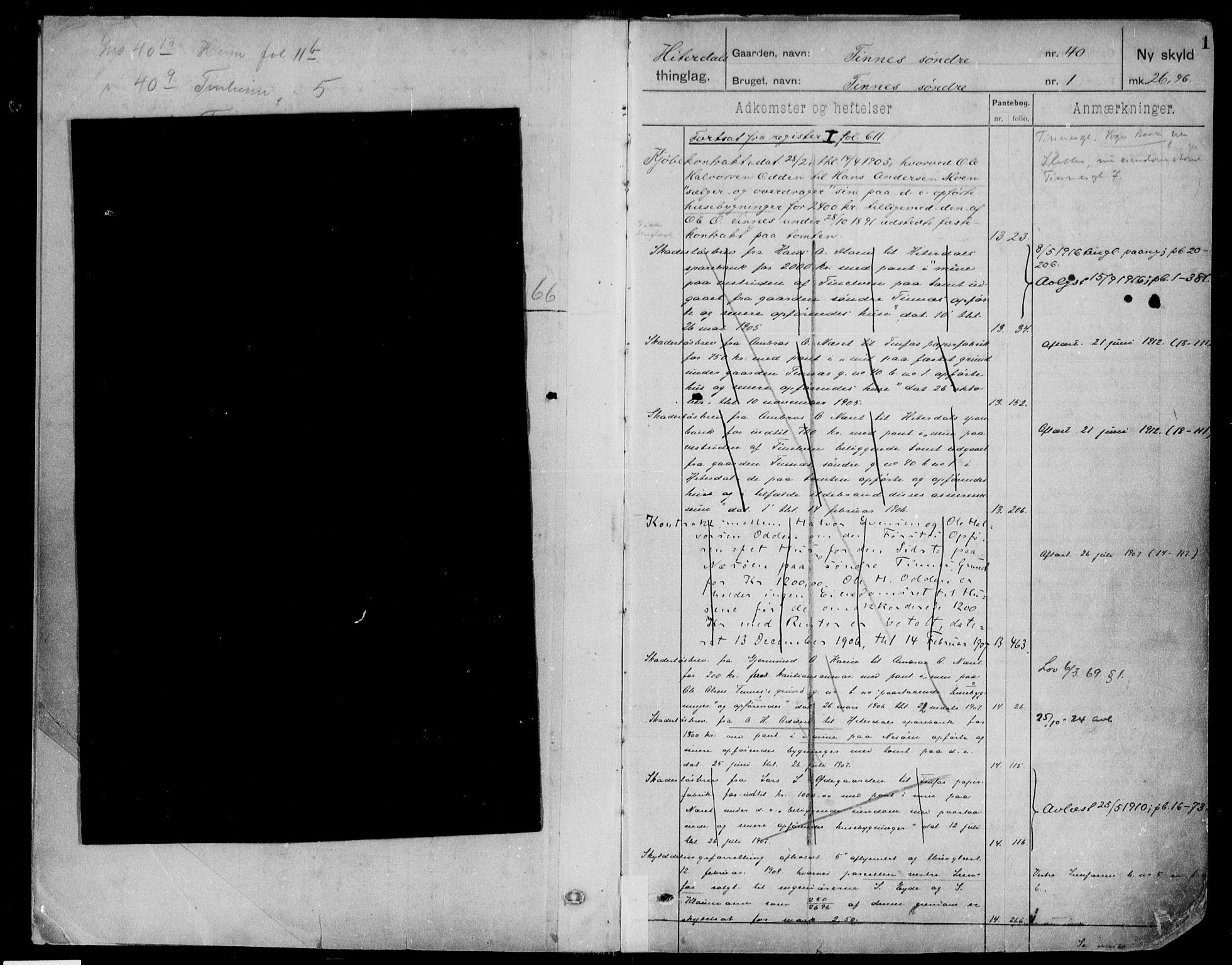 Nedre Telemark sorenskriveri, AV/SAKO-A-135/G/Gb/Gbe/L0003: Panteregister nr. V 3, s. 1
