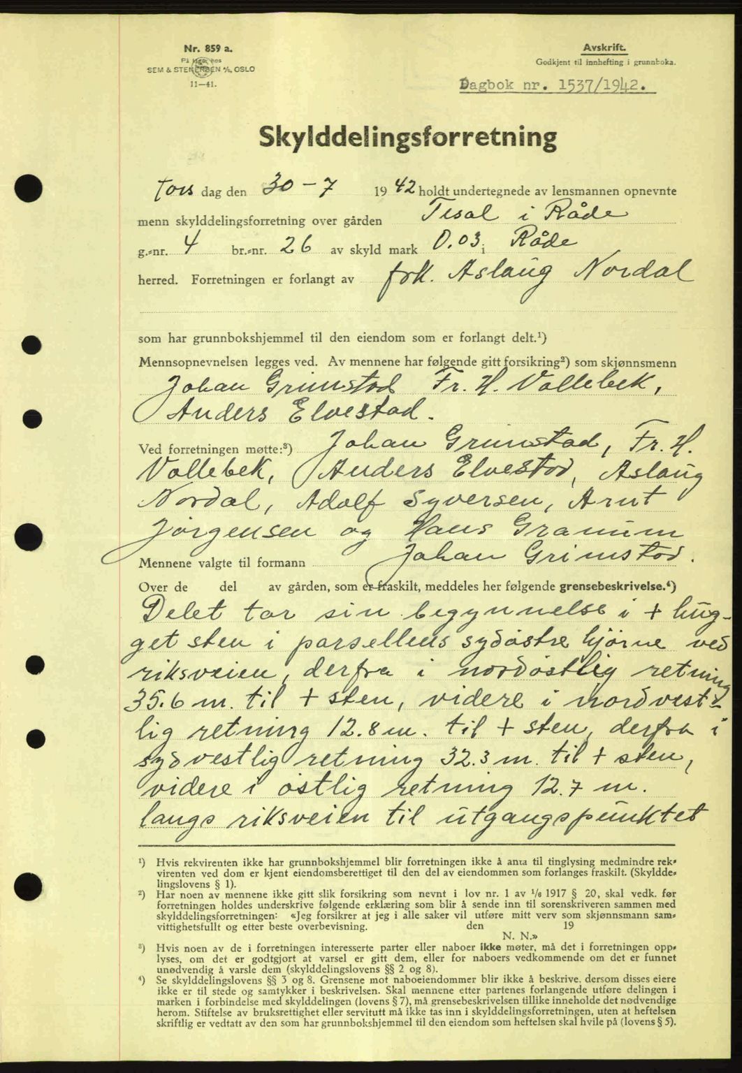 Moss sorenskriveri, SAO/A-10168: Pantebok nr. A10, 1942-1943, Dagboknr: 1537/1942