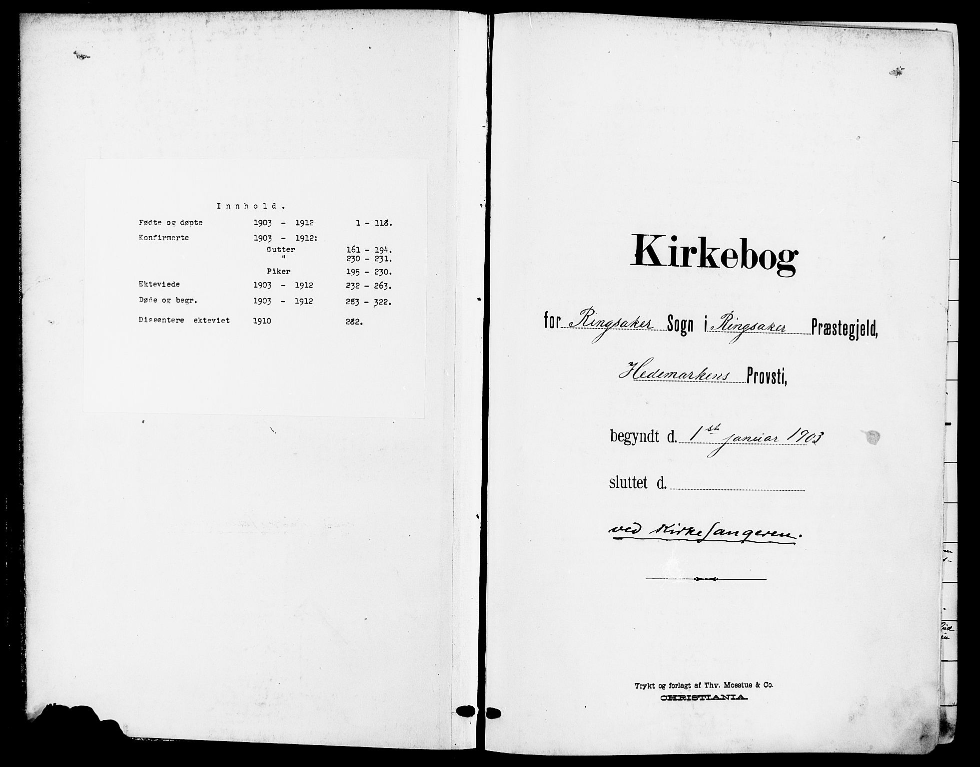 Ringsaker prestekontor, AV/SAH-PREST-014/L/La/L0015: Klokkerbok nr. 15, 1903-1912