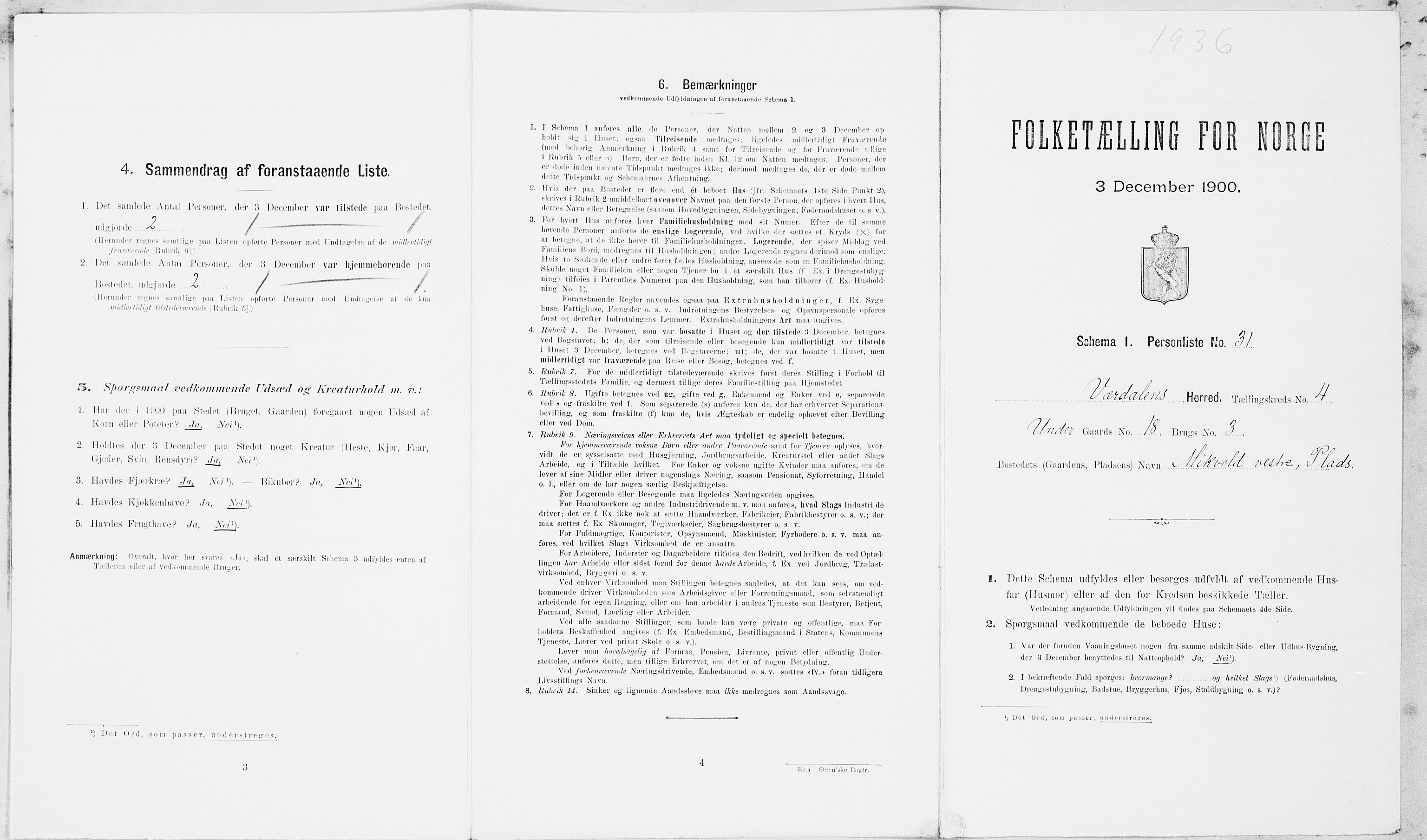 SAT, Folketelling 1900 for 1721 Verdal herred, 1900, s. 731