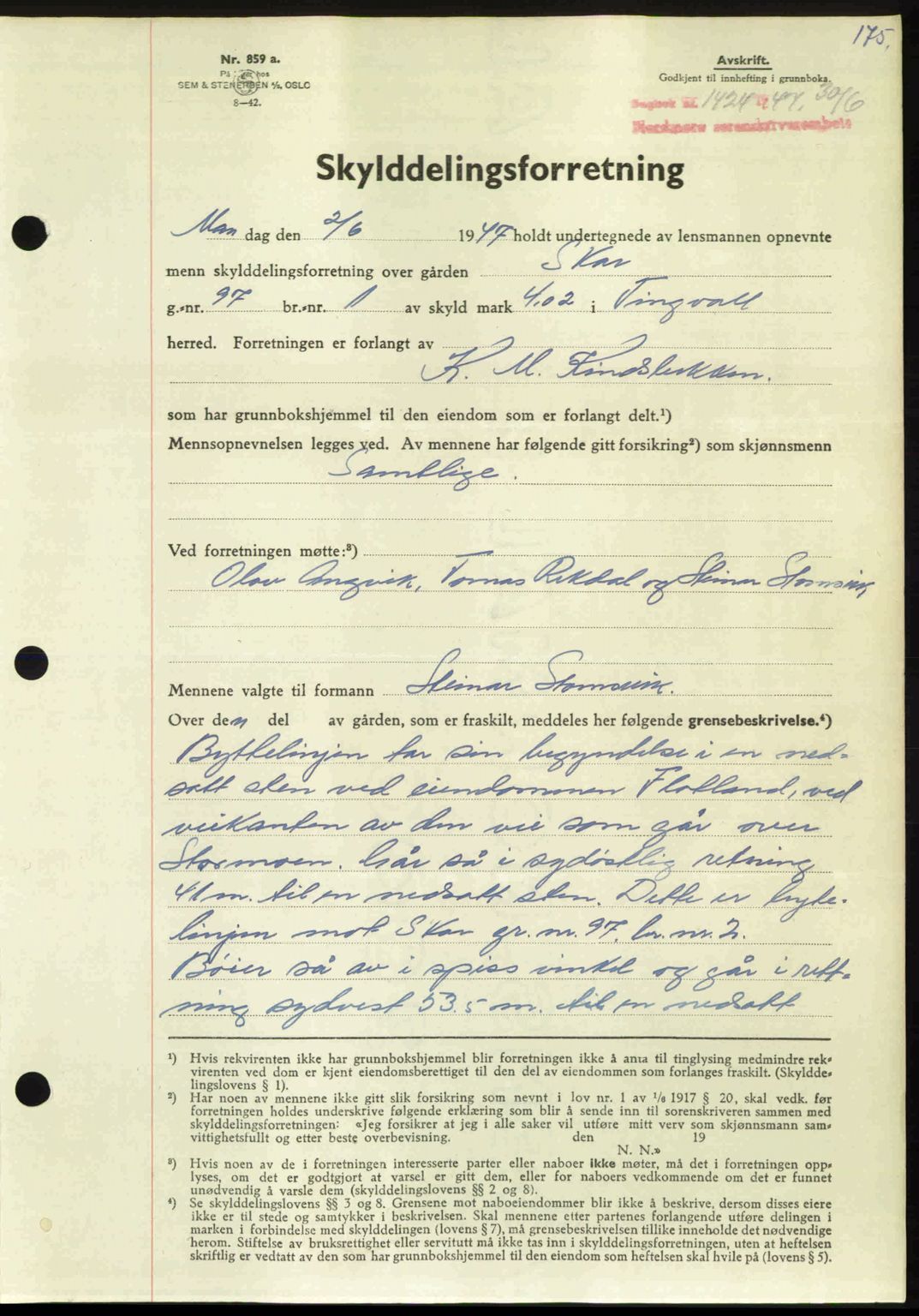 Nordmøre sorenskriveri, AV/SAT-A-4132/1/2/2Ca: Pantebok nr. A105, 1947-1947, Dagboknr: 1424/1947