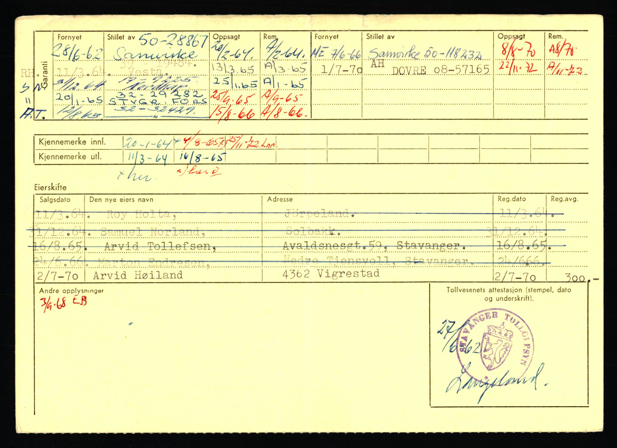 Stavanger trafikkstasjon, AV/SAST-A-101942/0/F/L0071: L-80500 - L-82199, 1930-1971, s. 1954