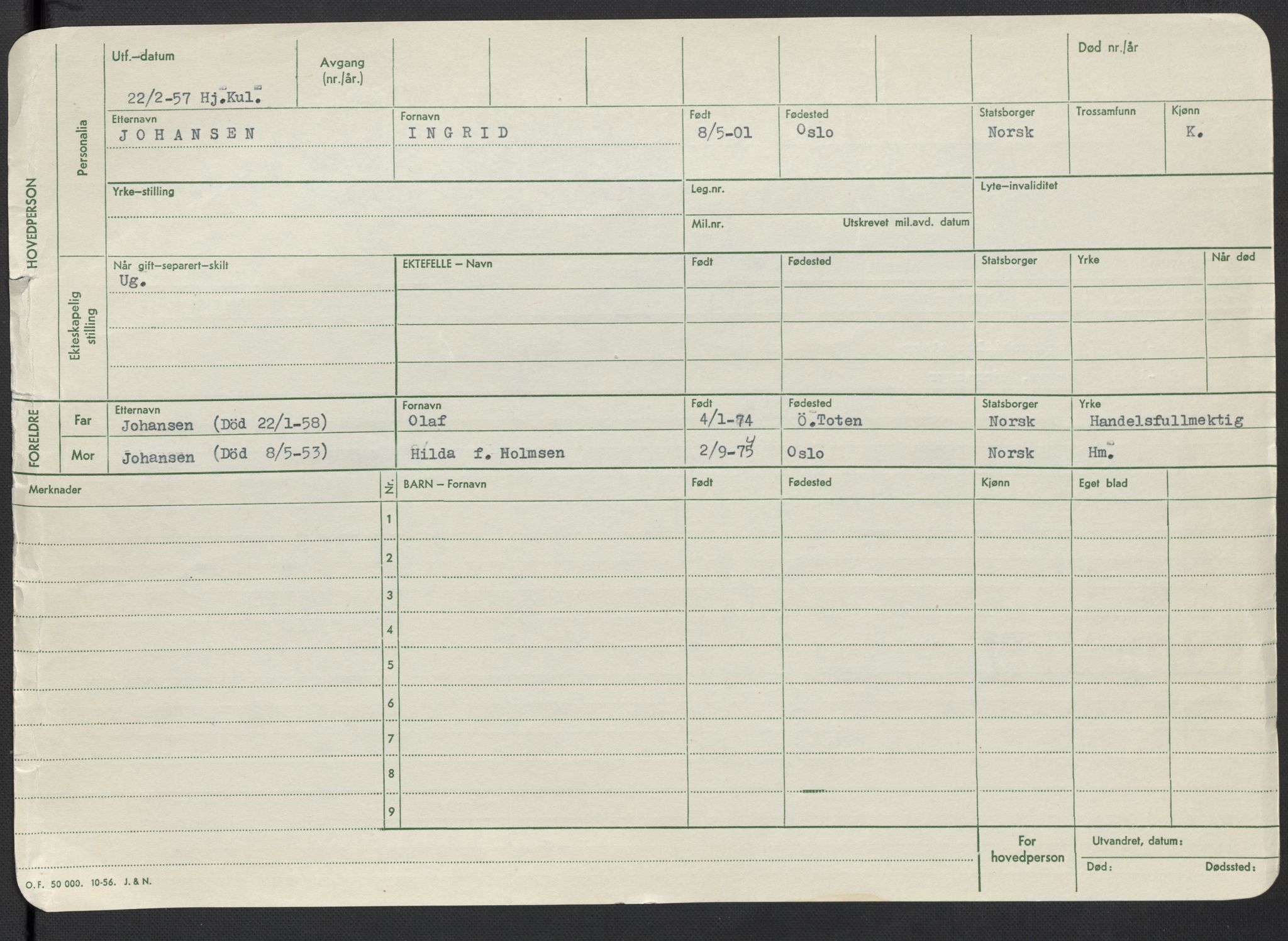 Oslo folkeregister, Registerkort, SAO/A-11715/F/Fa/Fac/L0018: Kvinner, 1906-1914, s. 104b