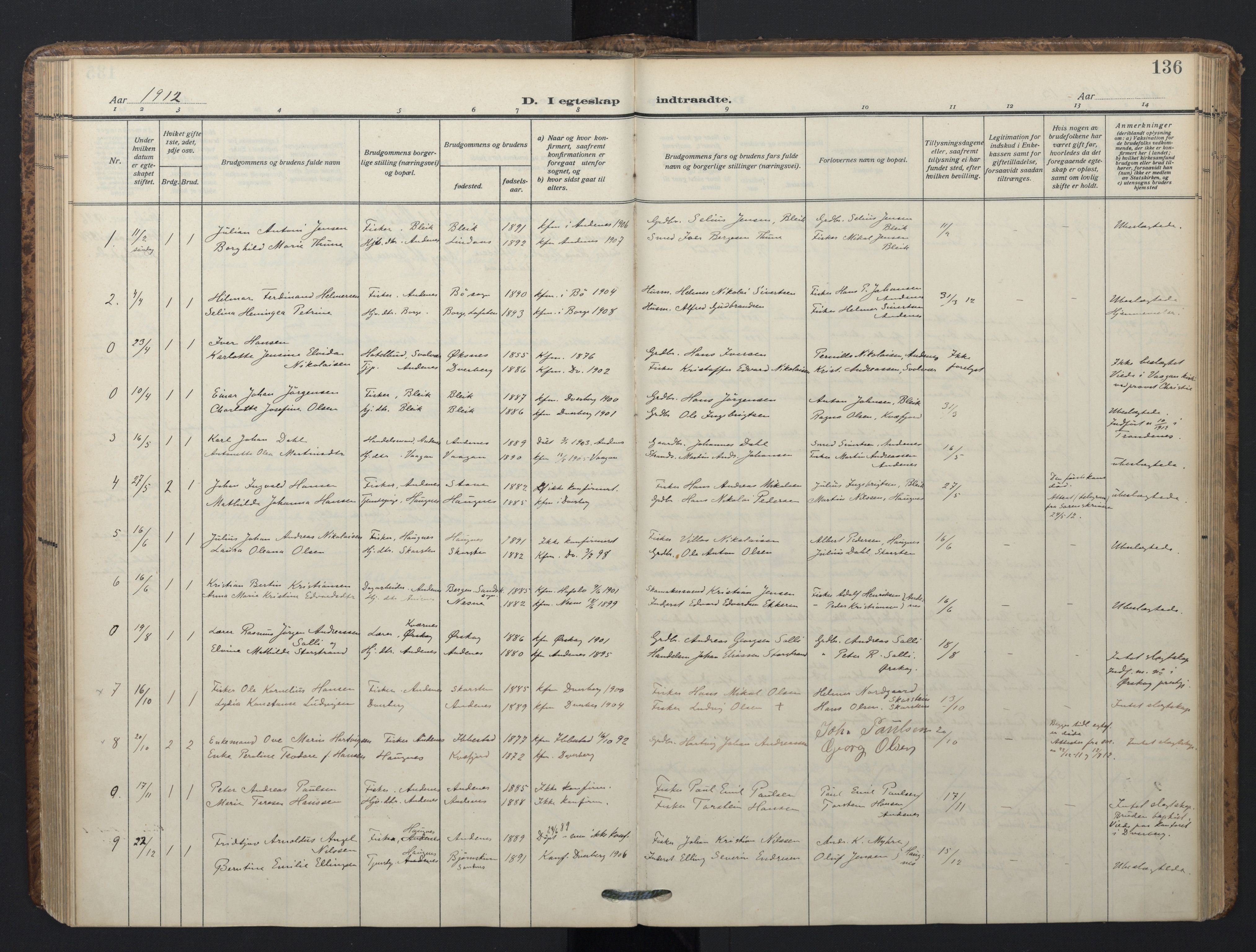 Ministerialprotokoller, klokkerbøker og fødselsregistre - Nordland, SAT/A-1459/899/L1438: Ministerialbok nr. 899A06, 1909-1922, s. 136