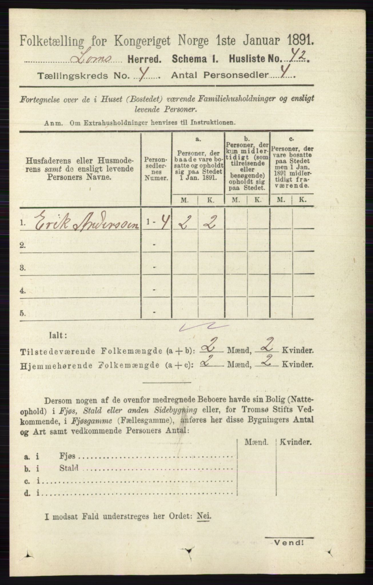 RA, Folketelling 1891 for 0514 Lom herred, 1891, s. 1497