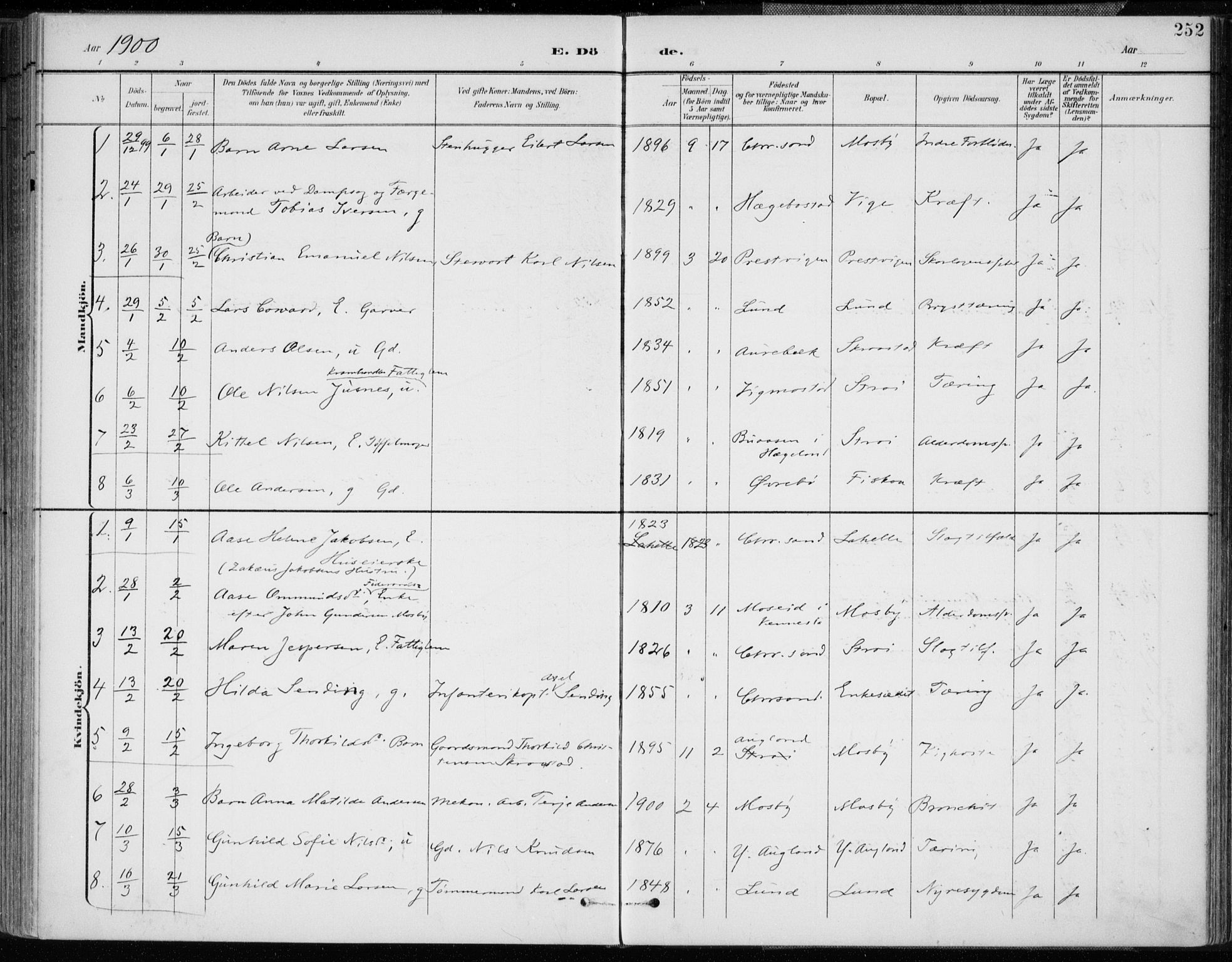 Oddernes sokneprestkontor, SAK/1111-0033/F/Fa/Faa/L0010: Ministerialbok nr. A 10, 1897-1911, s. 252