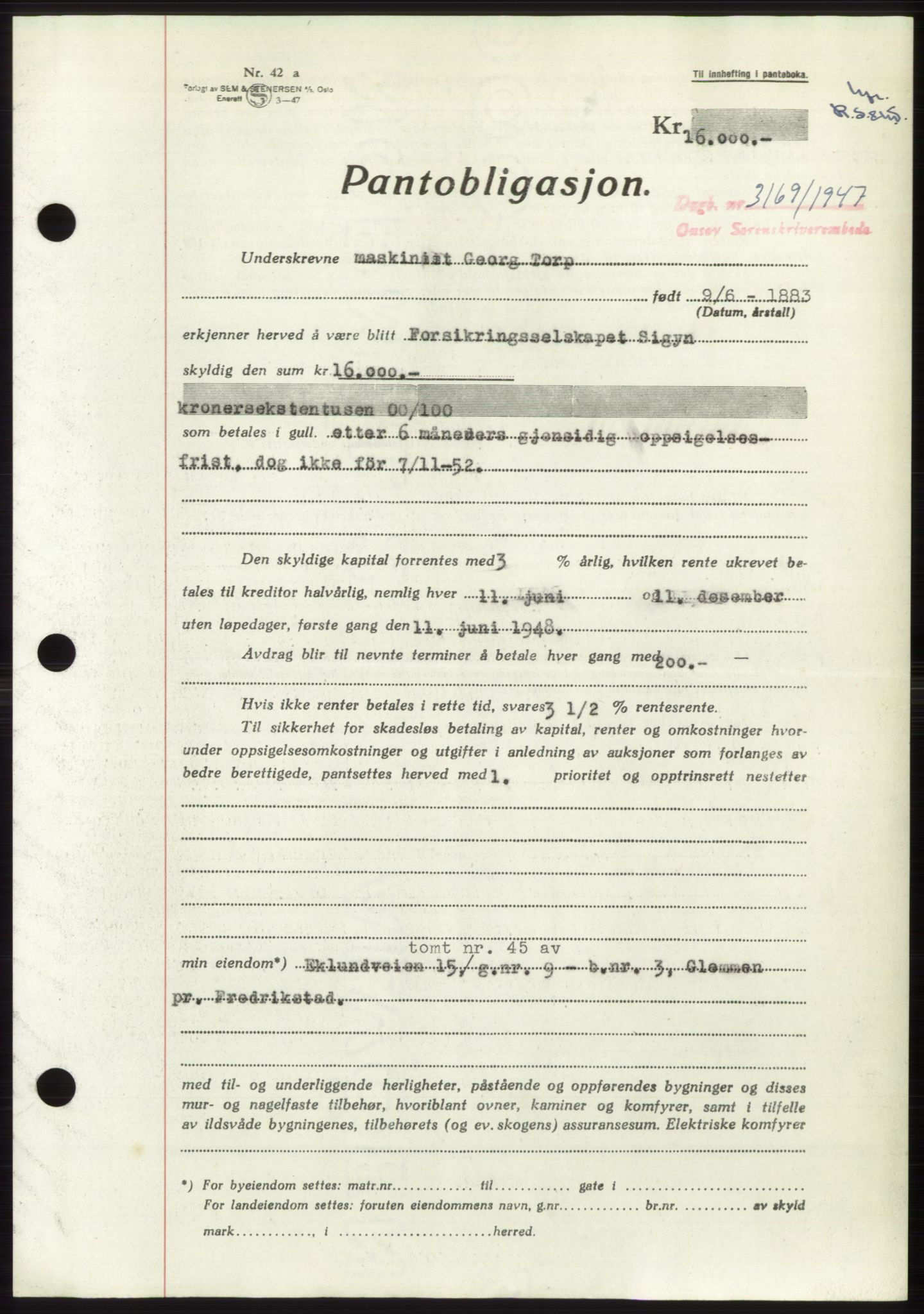 Onsøy sorenskriveri, SAO/A-10474/G/Ga/Gac/L0006: Pantebok nr. B 12-6, 1947-1948, Dagboknr: 3169/1947