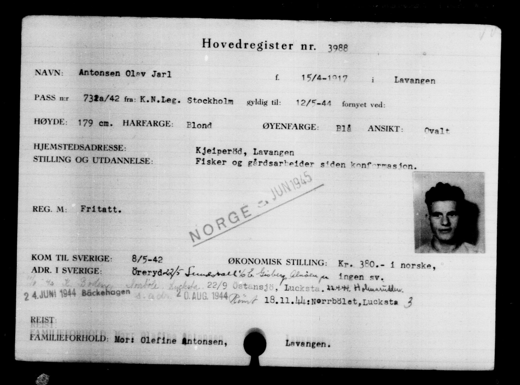 Utenriksstasjonene, Legasjonen i Stockholm, Flyktningkontoret, AV/RA-S-6753/V/Va/L0004: Kjesäterkartoteket, flyktninger med registreringsnr. 3496-6610, 1940-1945, s. 574