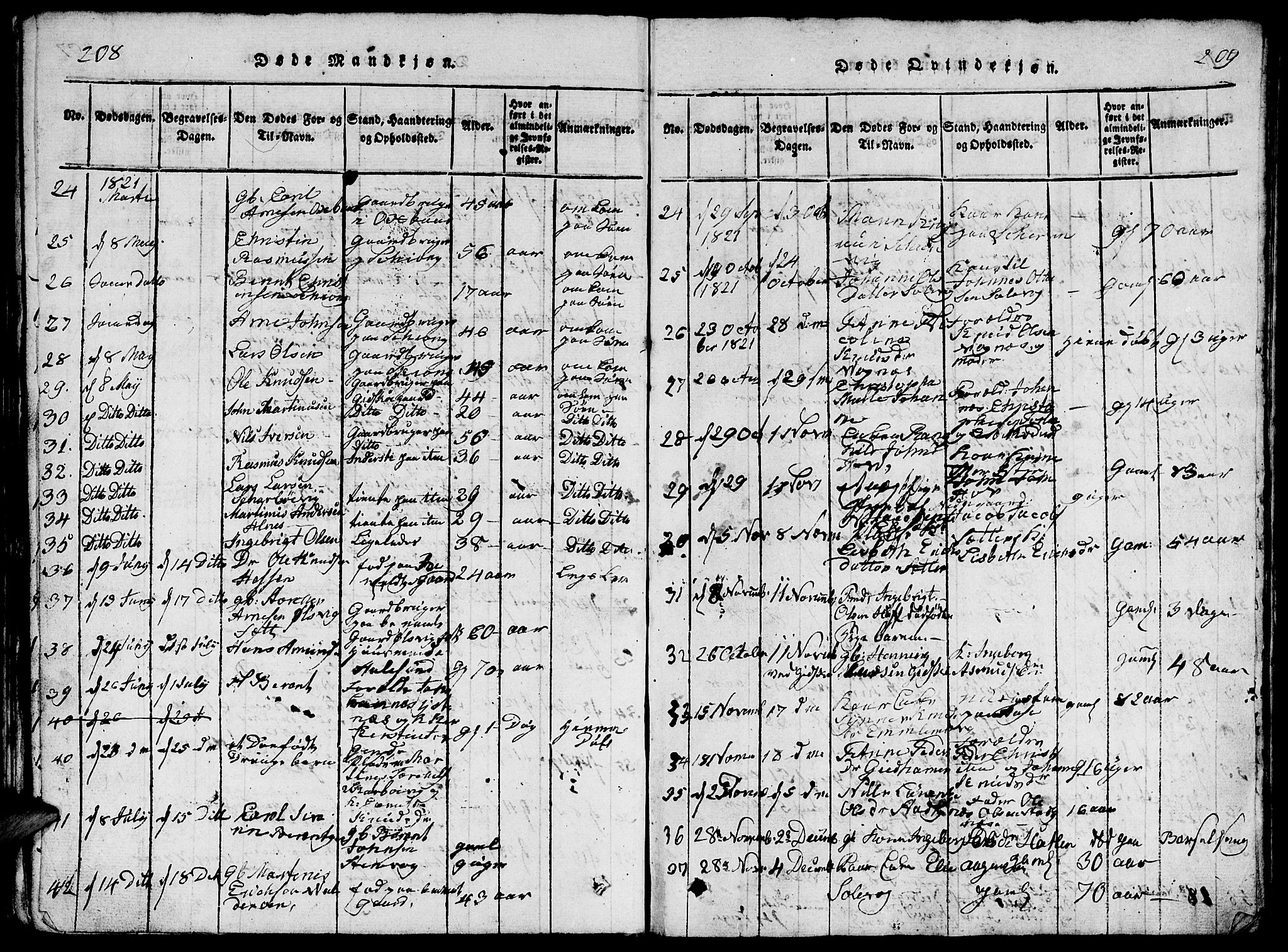 Ministerialprotokoller, klokkerbøker og fødselsregistre - Møre og Romsdal, AV/SAT-A-1454/528/L0423: Klokkerbok nr. 528C04, 1816-1827, s. 208-209