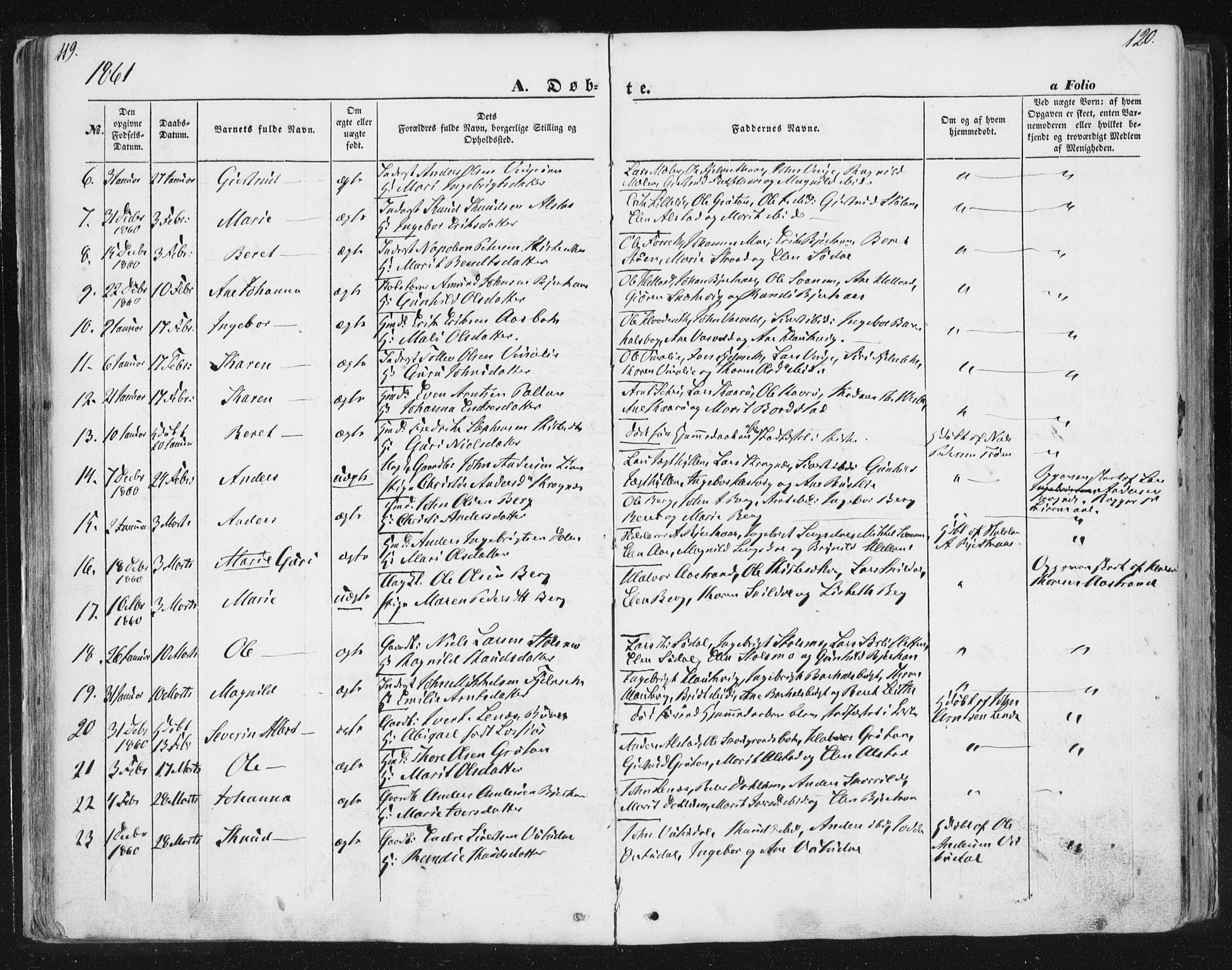 Ministerialprotokoller, klokkerbøker og fødselsregistre - Sør-Trøndelag, SAT/A-1456/630/L0494: Ministerialbok nr. 630A07, 1852-1868, s. 119-120