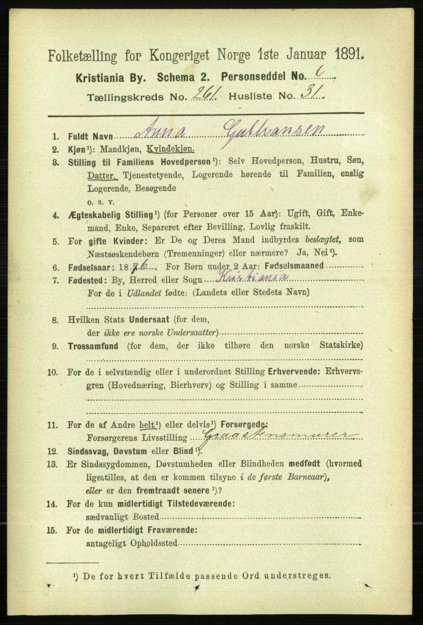 RA, Folketelling 1891 for 0301 Kristiania kjøpstad, 1891, s. 158948